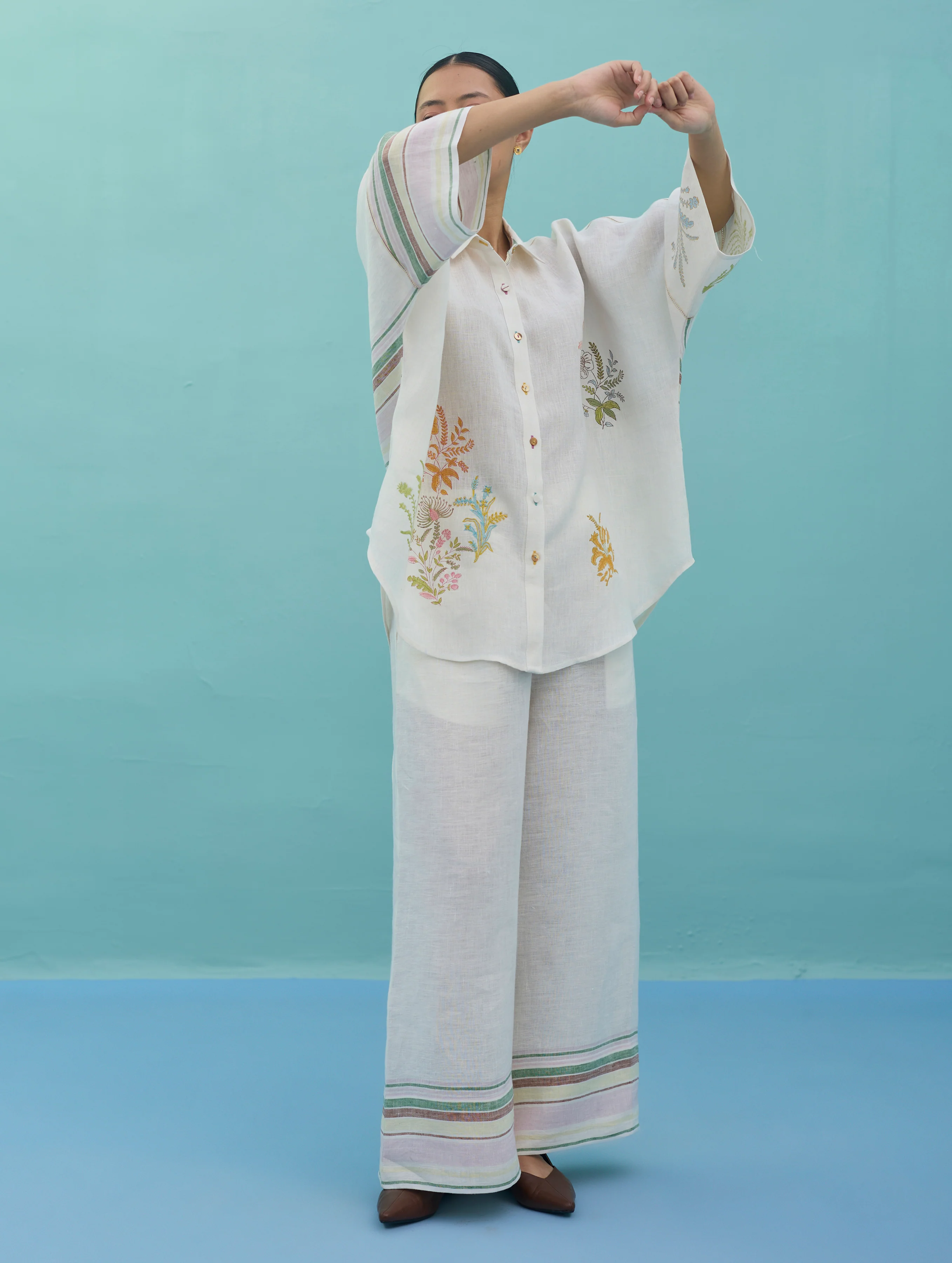 Iva Block Printed Embroidered Co-ord Set - Ivory - Image 7