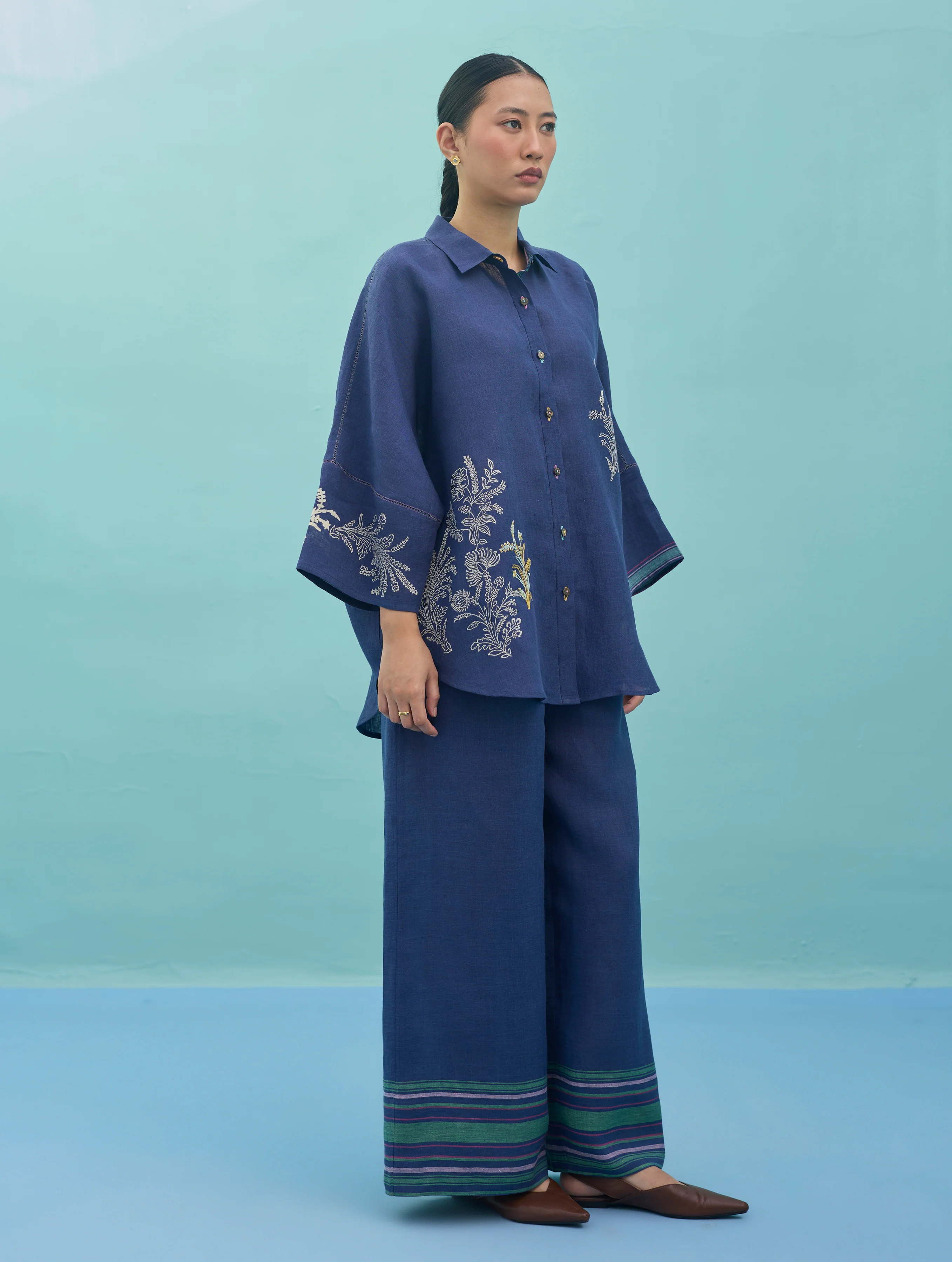 Iva Block Printed Embroidered Co-ord Set - Indigo - Image 5