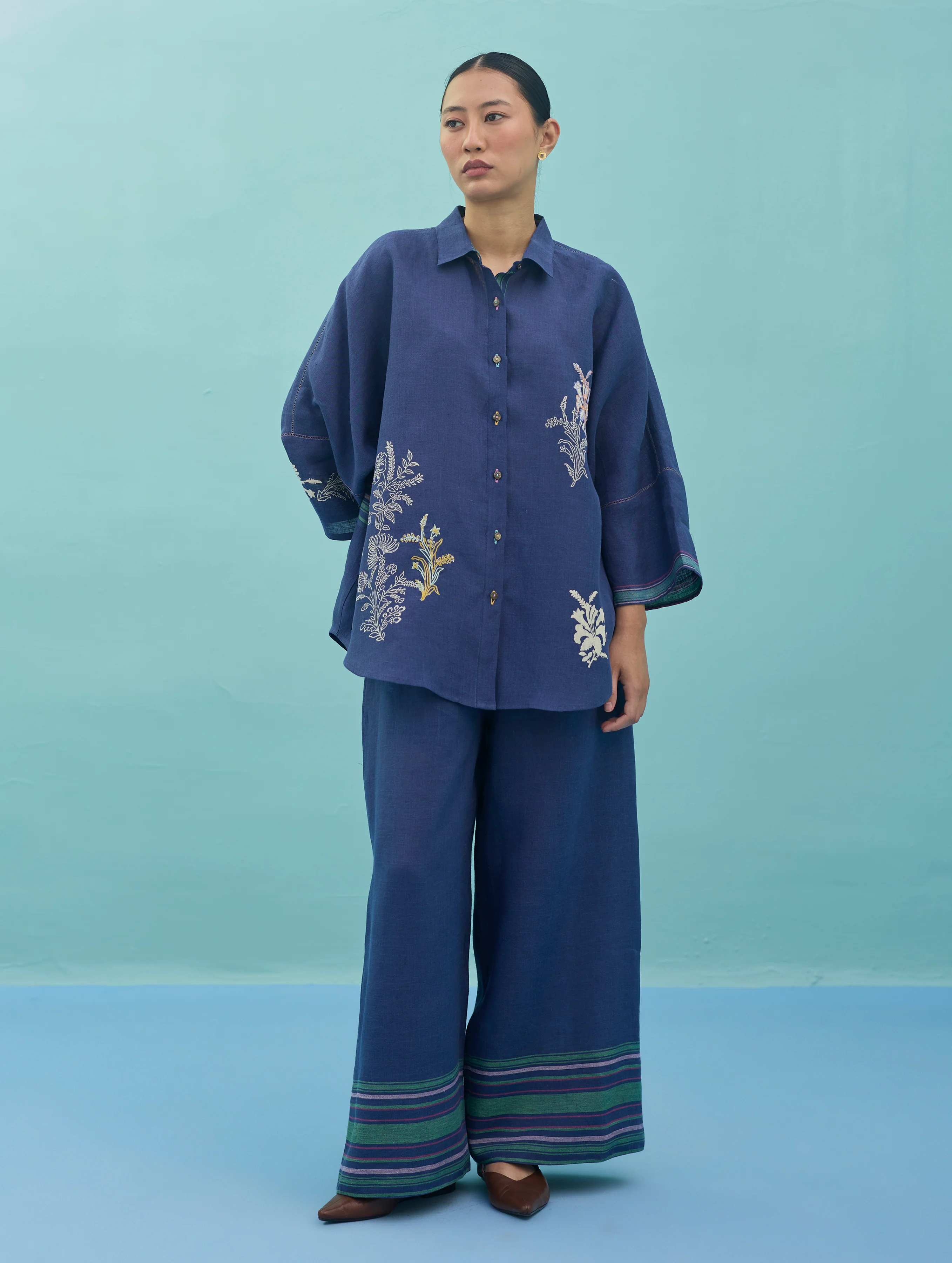 Iva Block Printed Embroidered Co-ord Set - Indigo - Image 8
