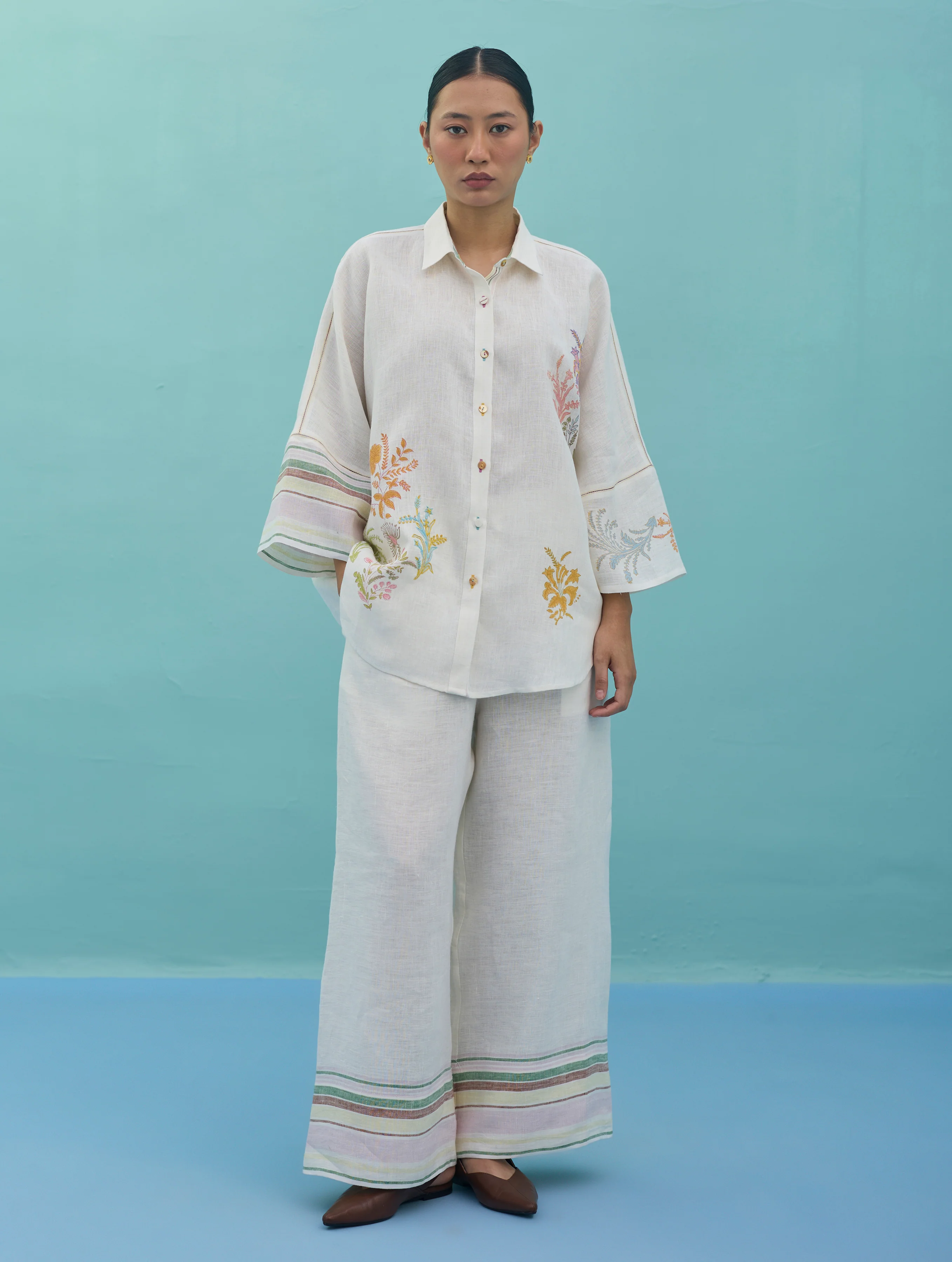Iva Block Printed Embroidered Co-ord Set - Ivory - Image 4