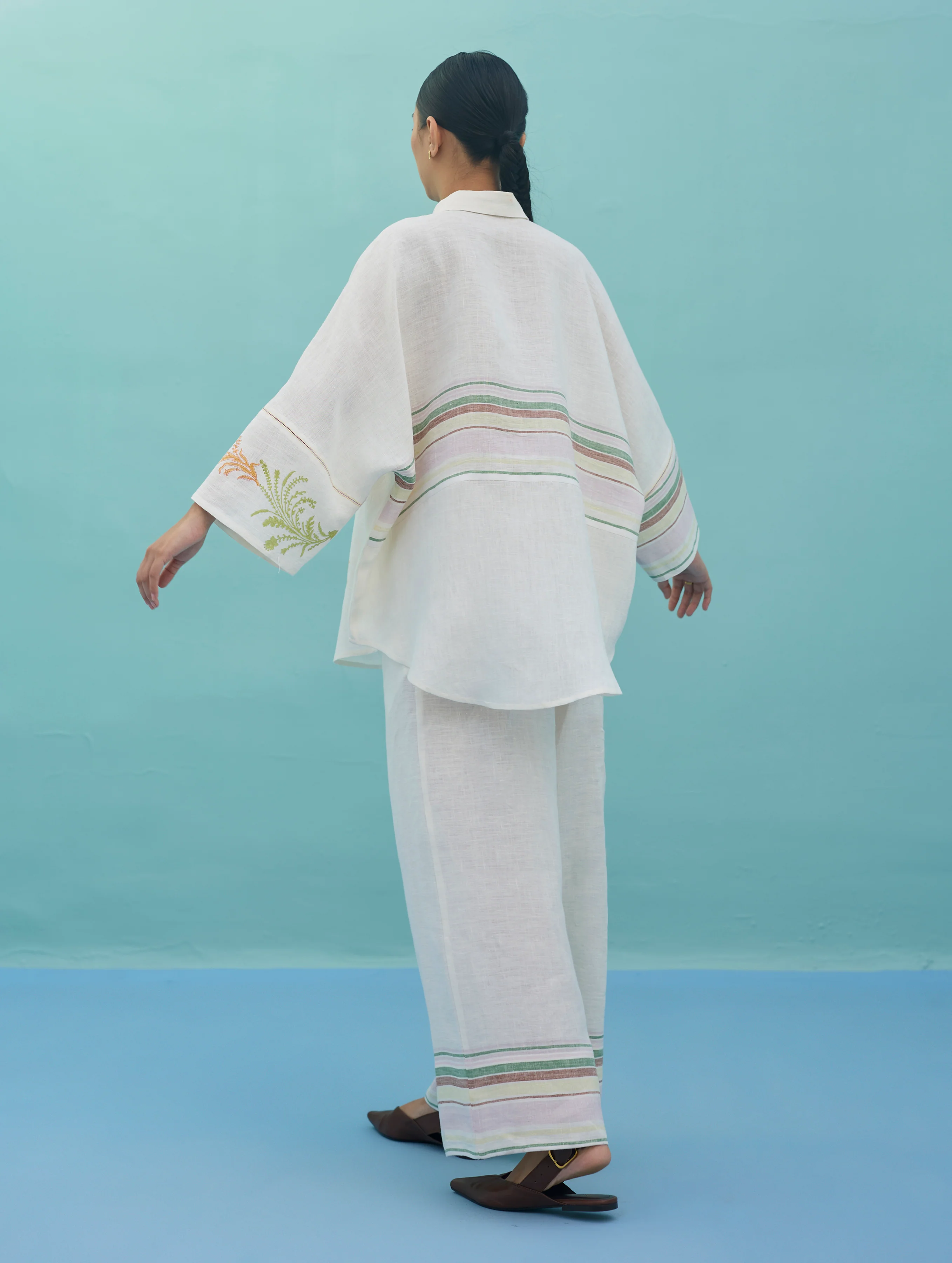 Iva Block Printed Embroidered Co-ord Set - Ivory - Image 10