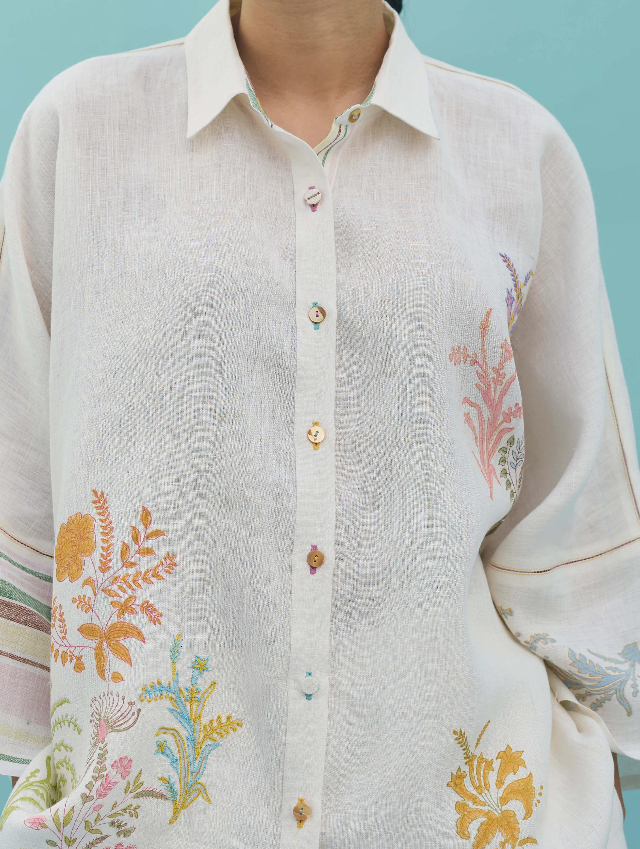 Iva Block Printed Embroidered Co-ord Set - Ivory - Image 5