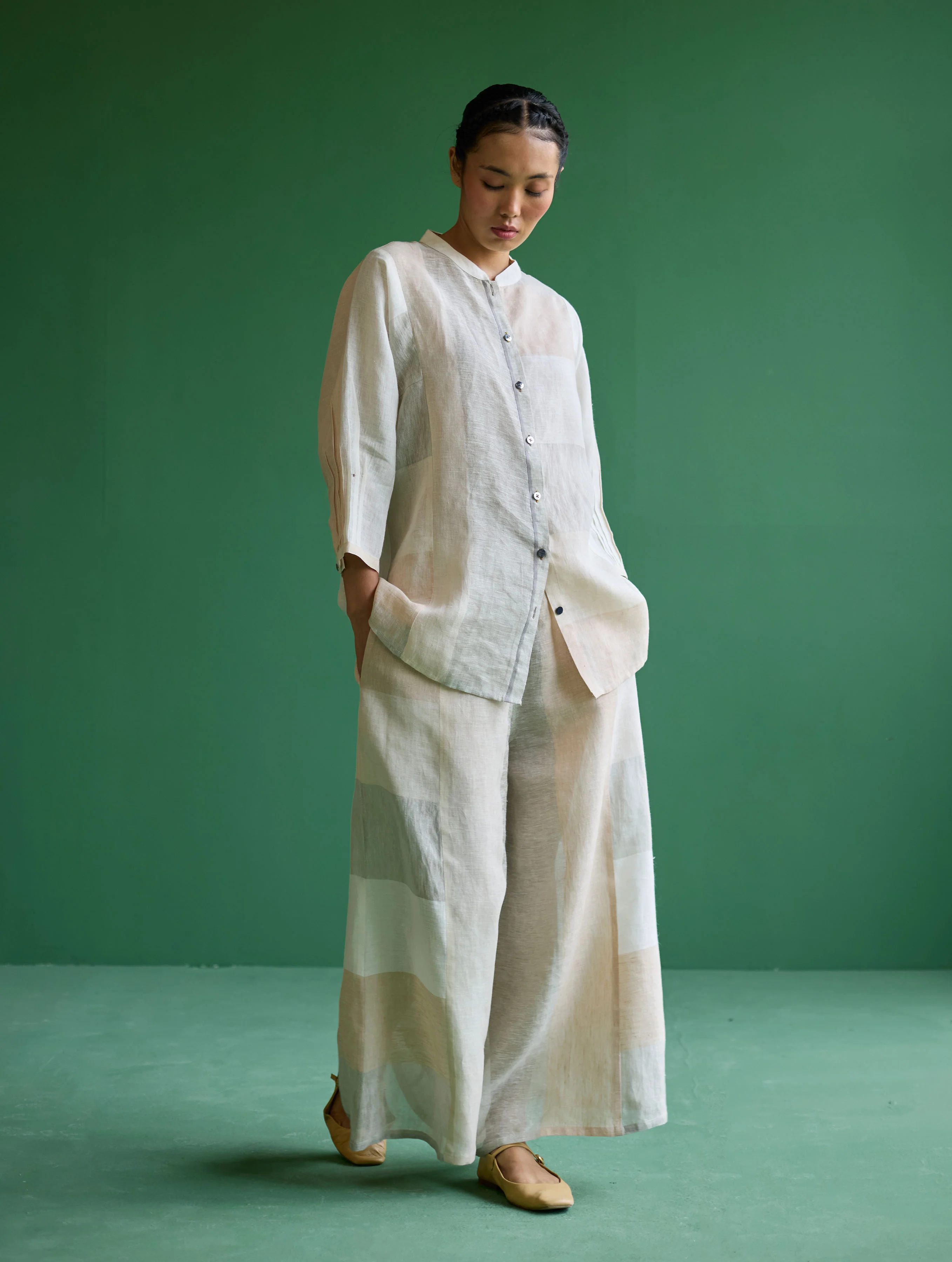 Izara Metallic Linen Co-ord Set - Ivory - Image 2