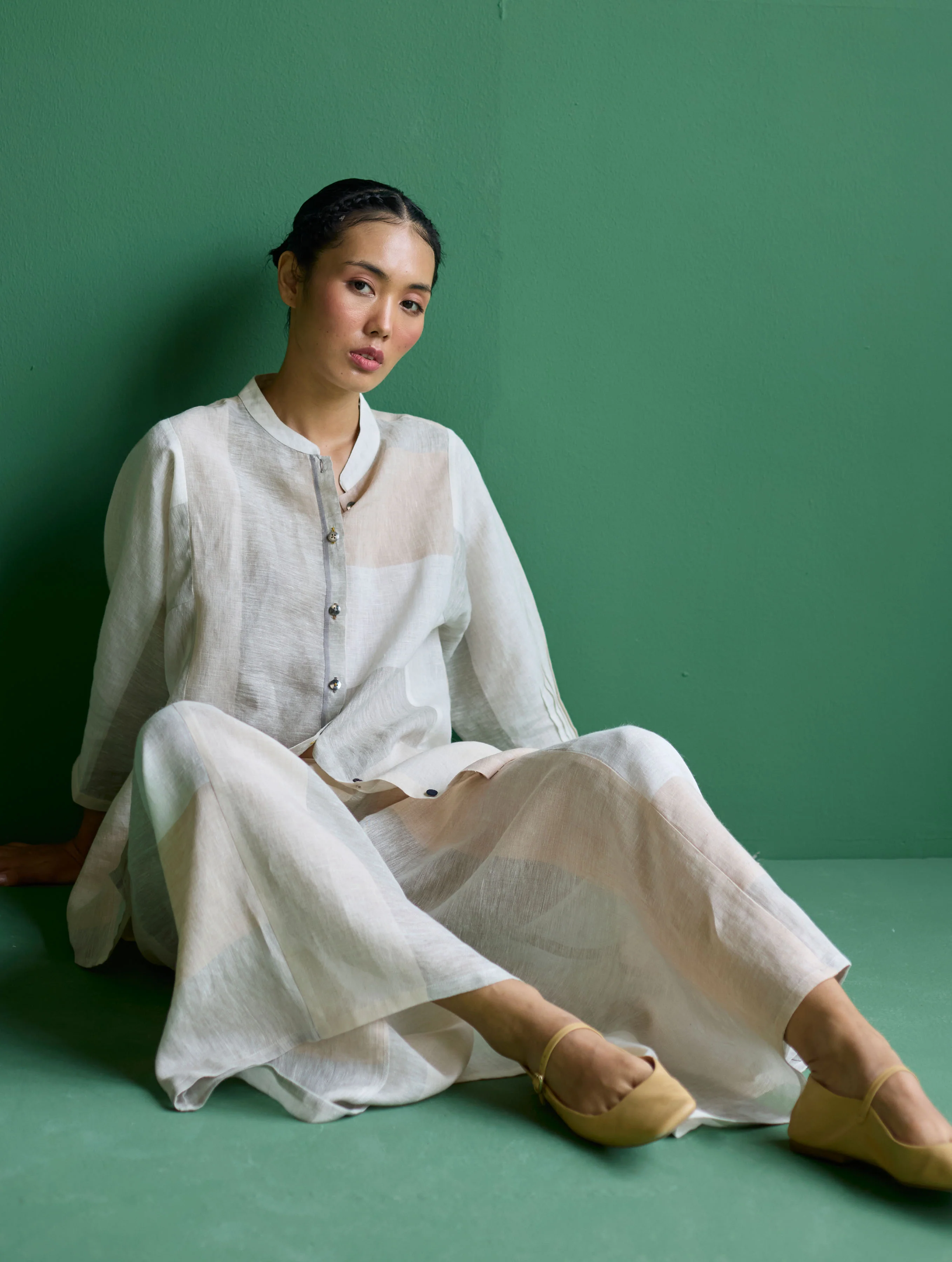 Izara Metallic Linen Co-ord Set - Ivory - Image 6