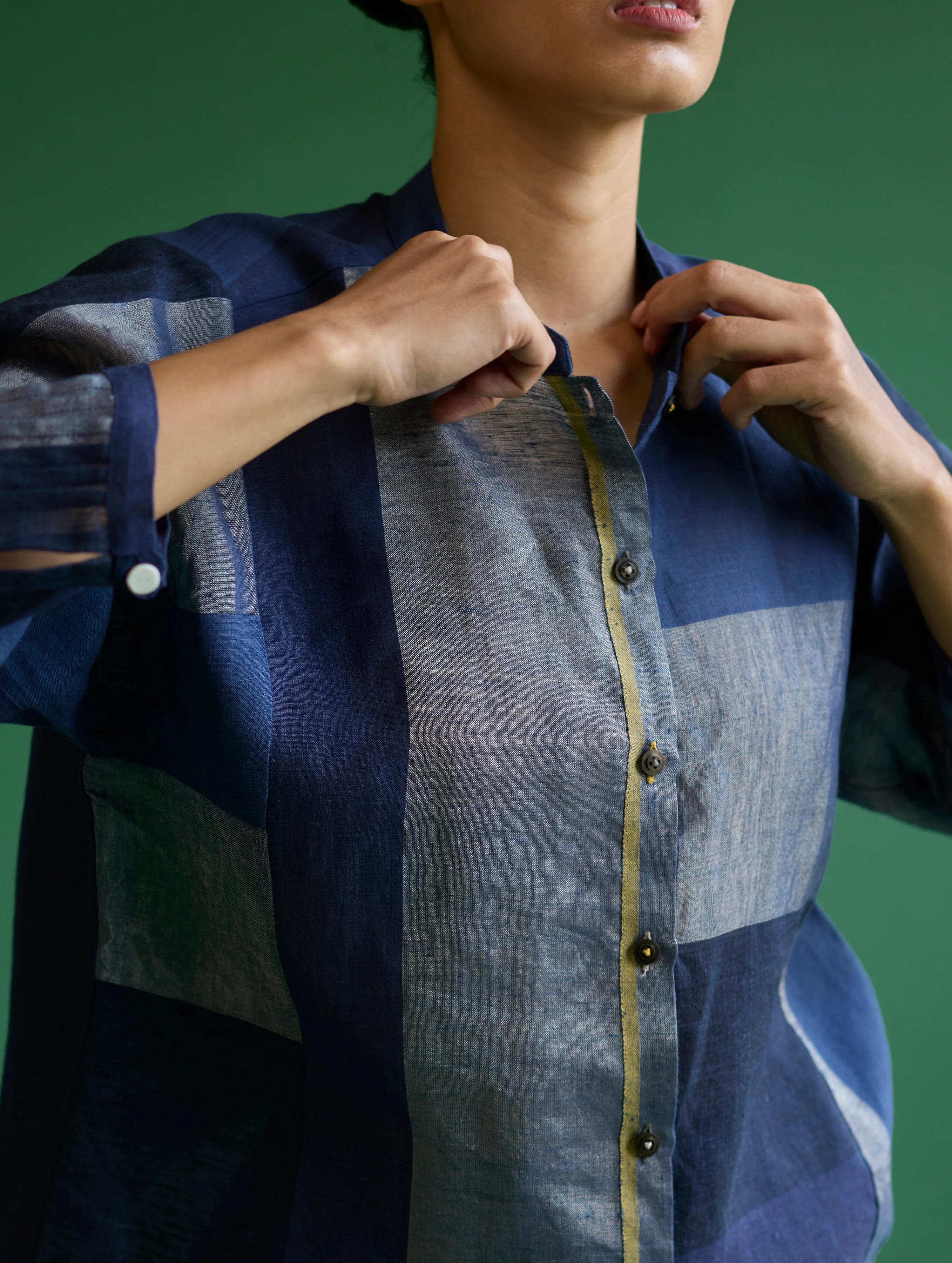 Izara Metallic Linen Co-ord Set - Navy - Image 3