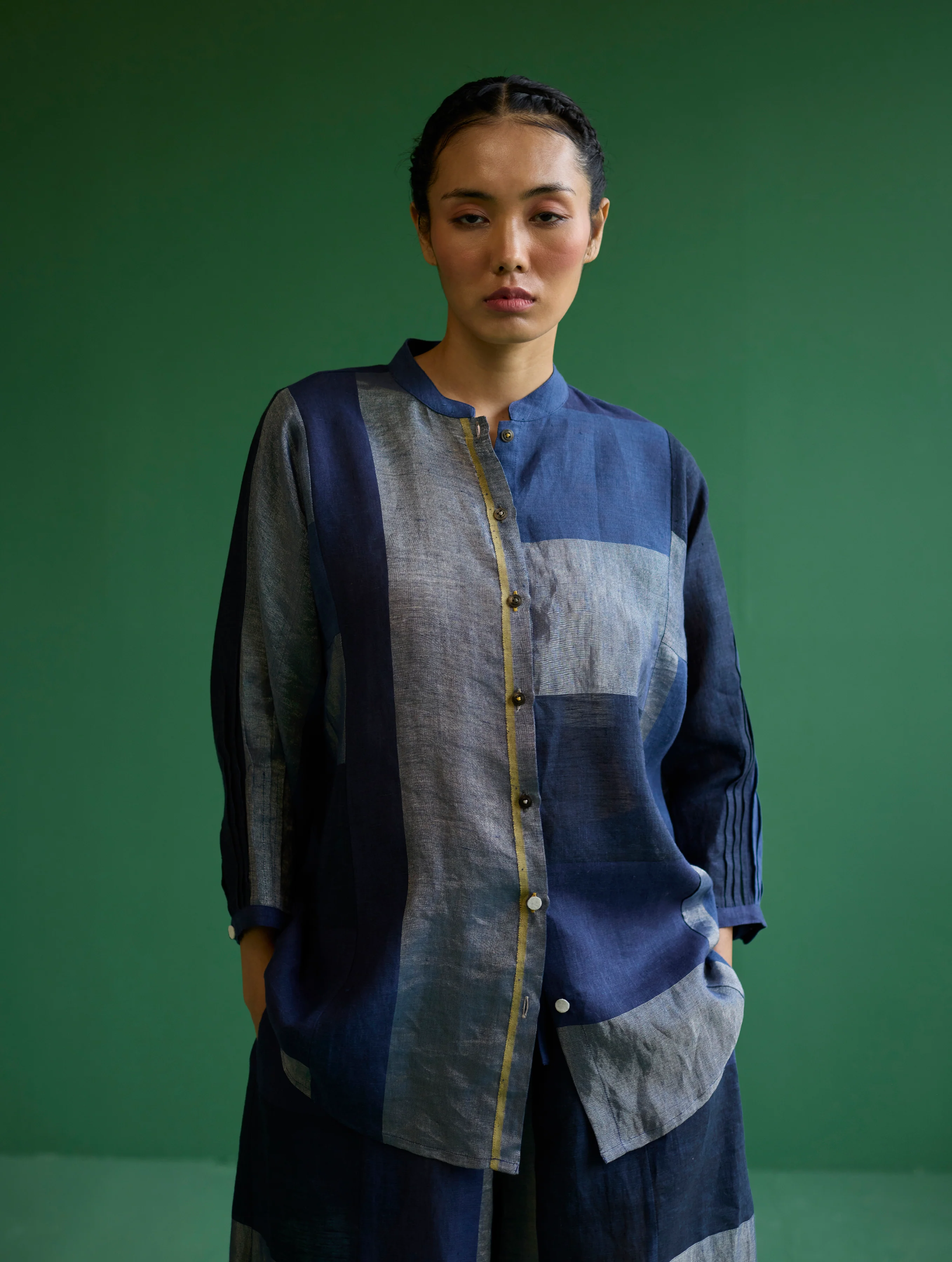 Izara Metallic Linen Co-ord Set - Navy - Image 6