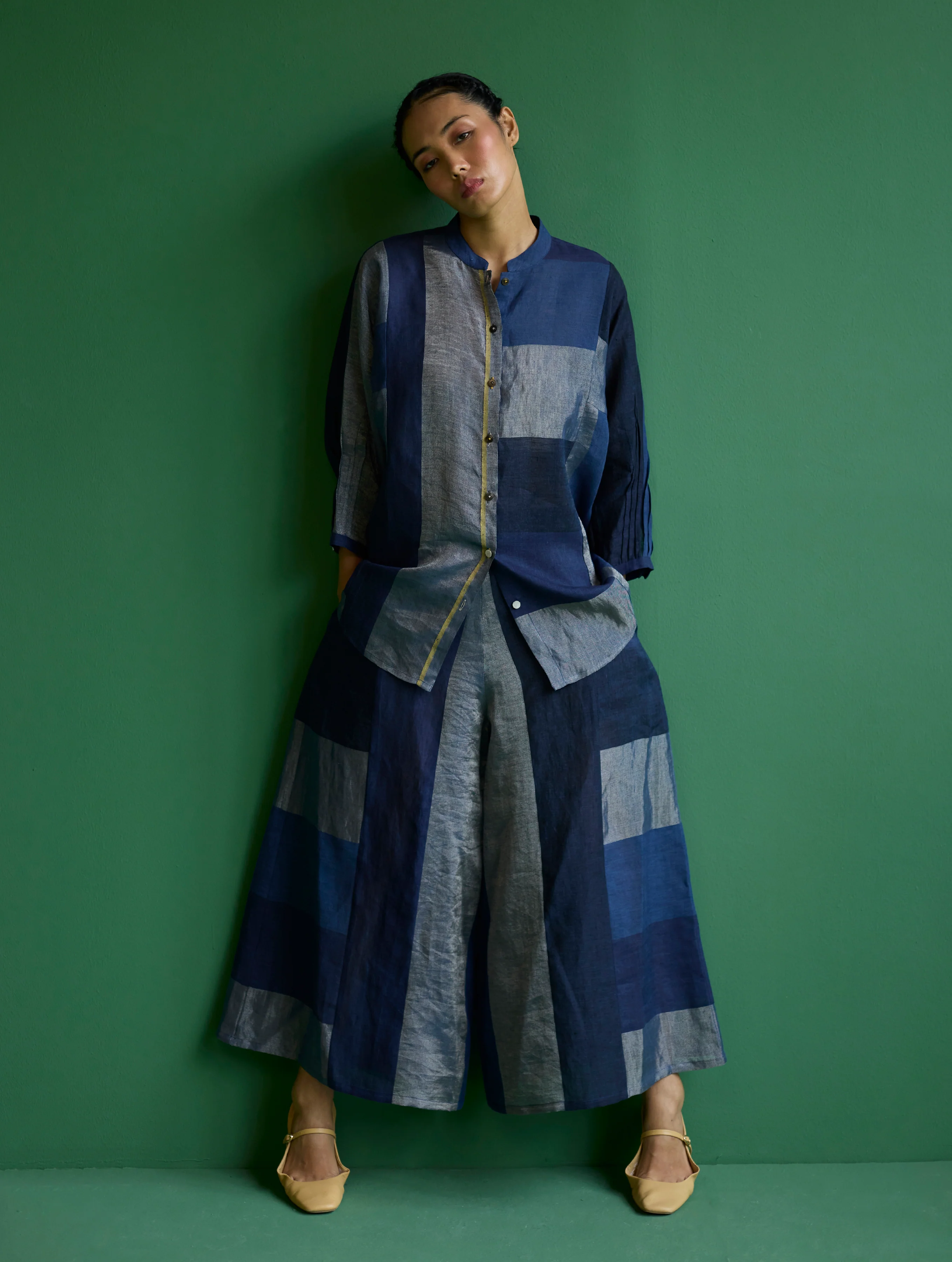 Izara Metallic Linen Co-ord Set - Navy - Image 7