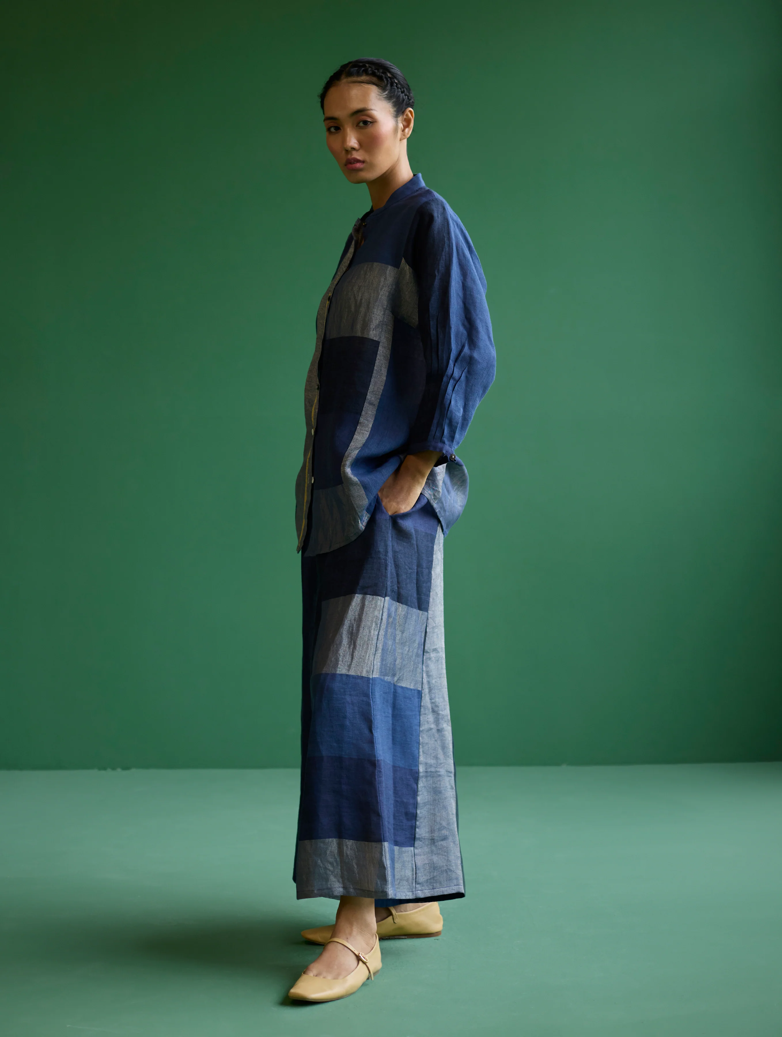 Izara Metallic Linen Co-ord Set - Navy - Image 9