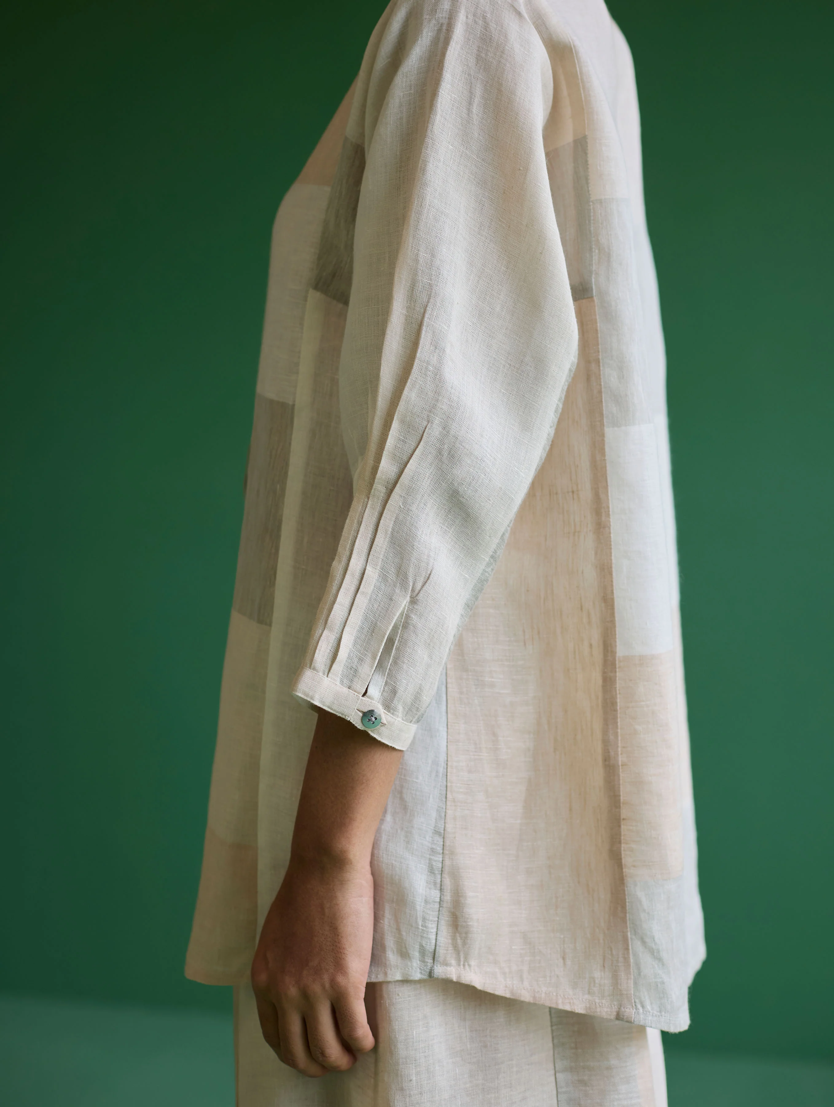 Izara Stripe Patchwork Linen Shirt - Ivory - Image 6