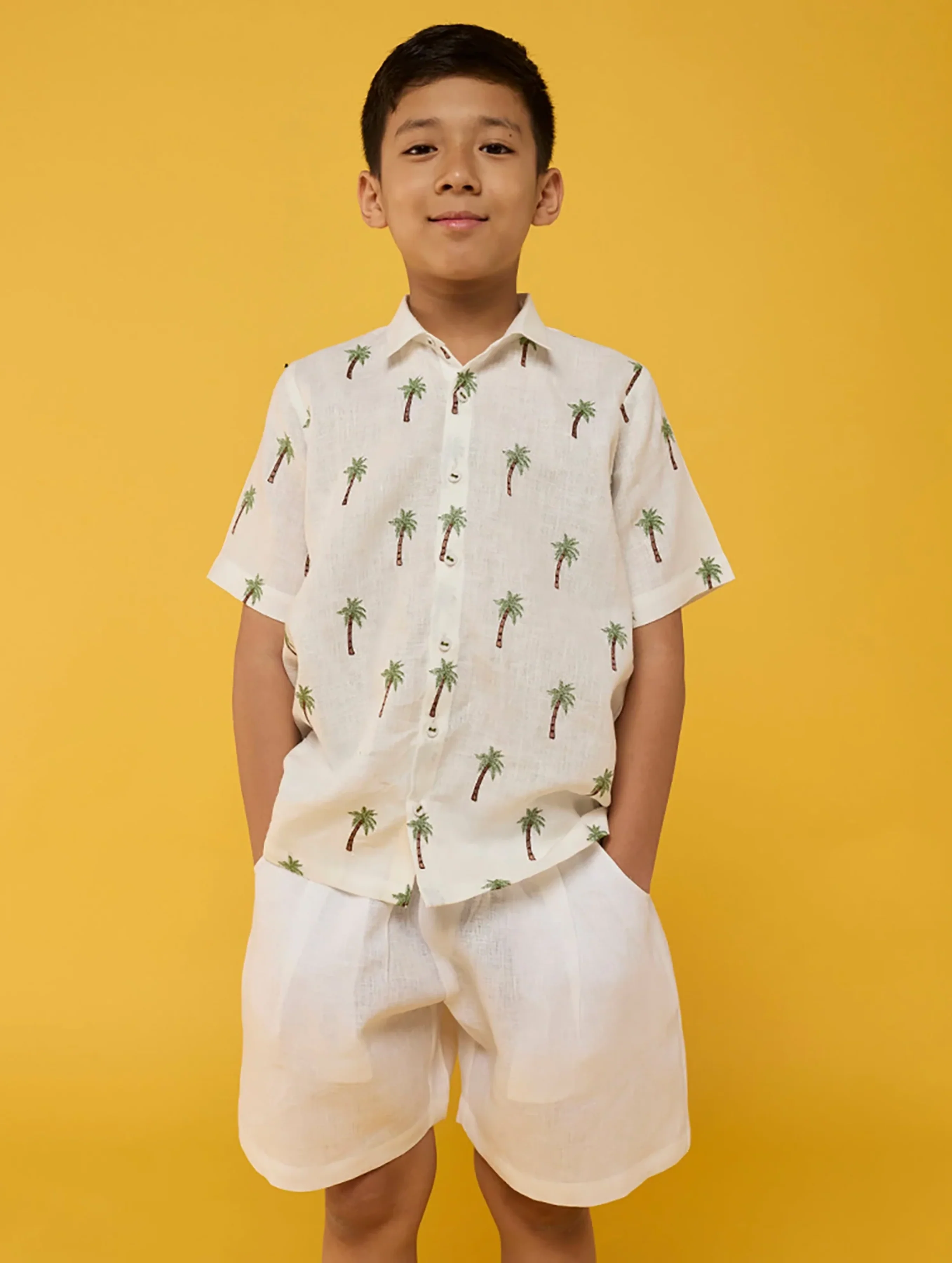 Jin Plain Linen White Shorts