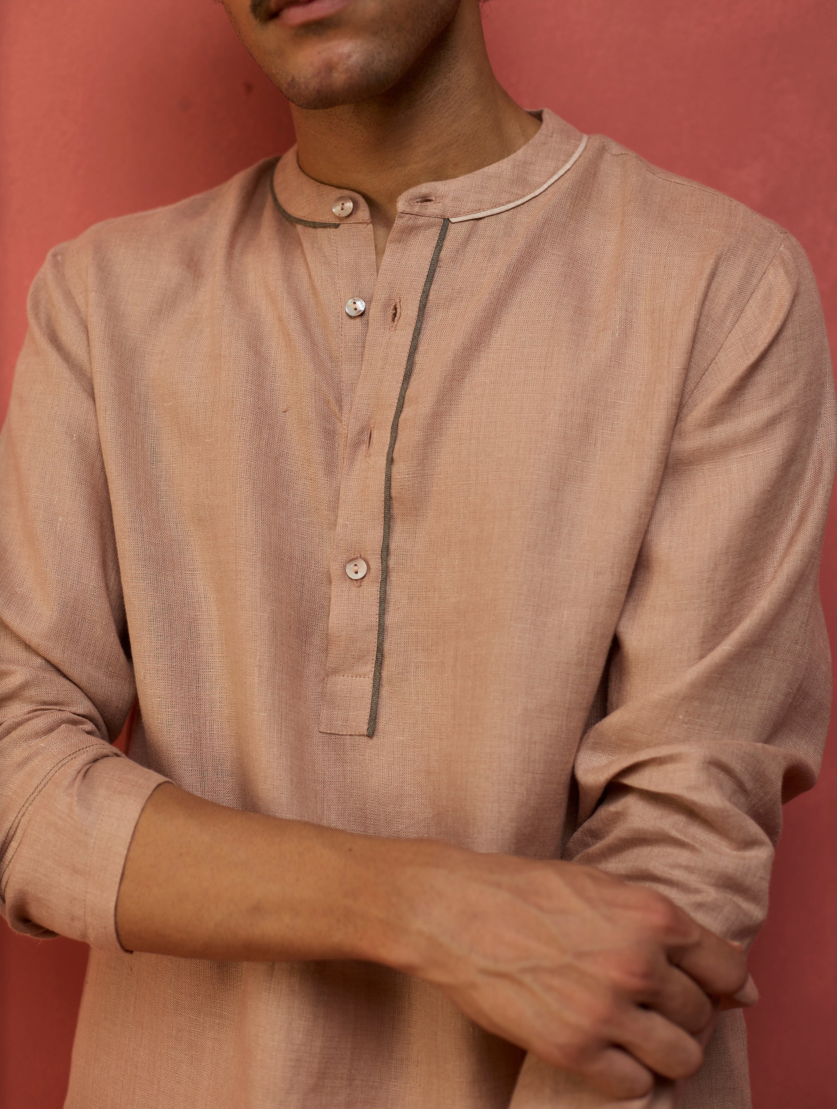 Jiro Timeless Linen Kurta - Dusty Rose - Image 2