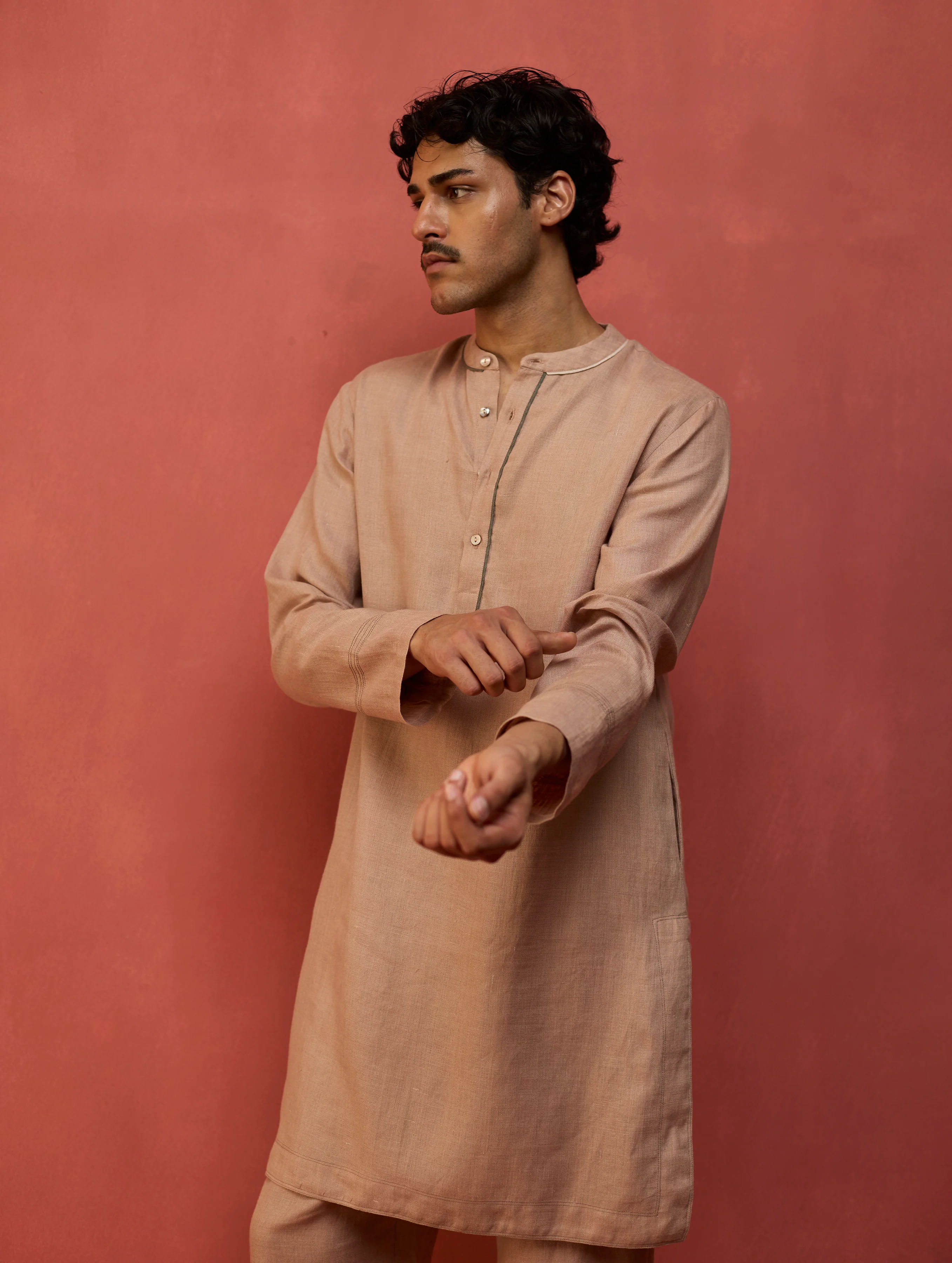 Jiro Timeless Linen Kurta - Dusty Rose - Image 3