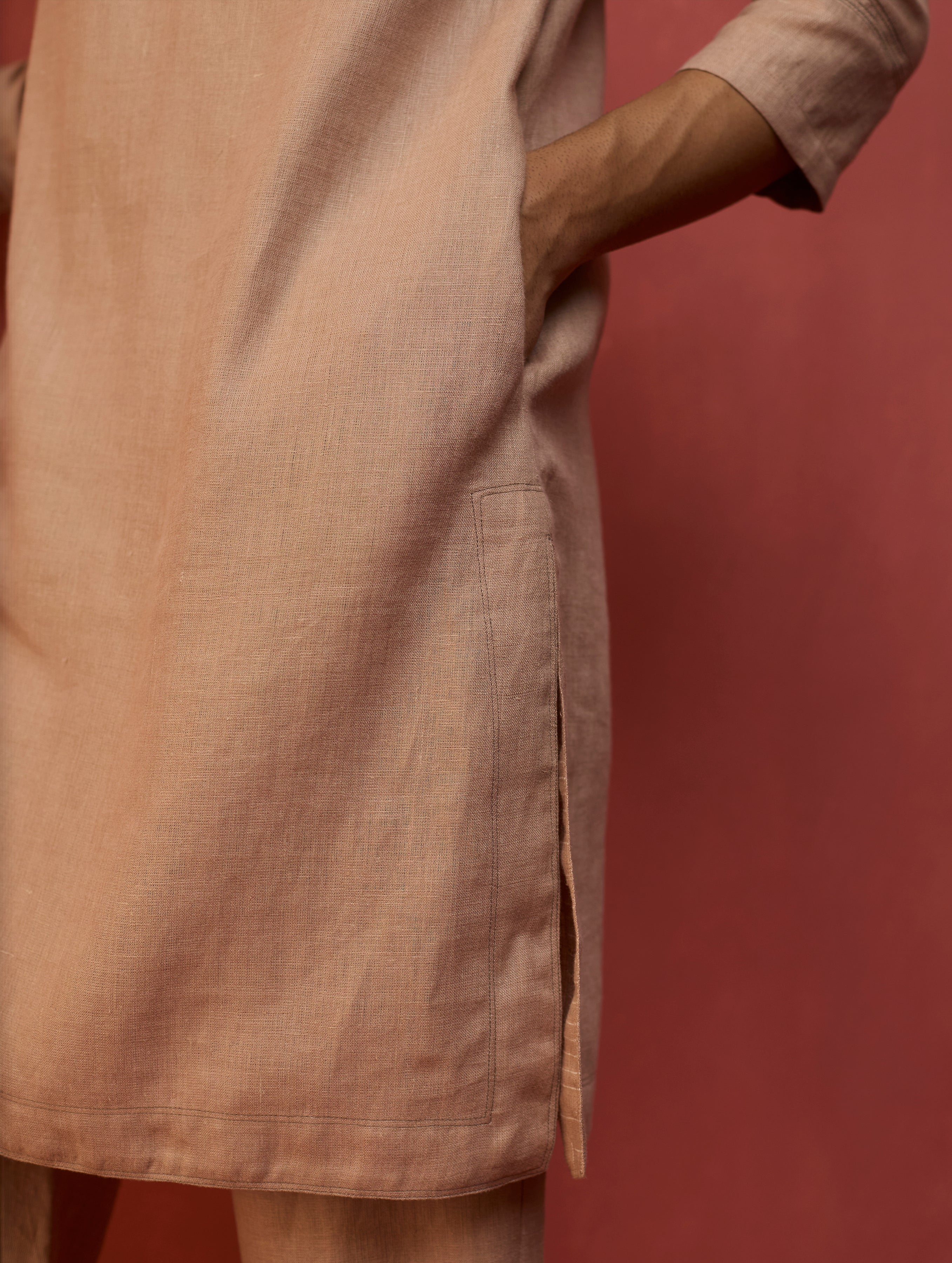 Jiro Timeless Linen Kurta - Dusty Rose - Image 4