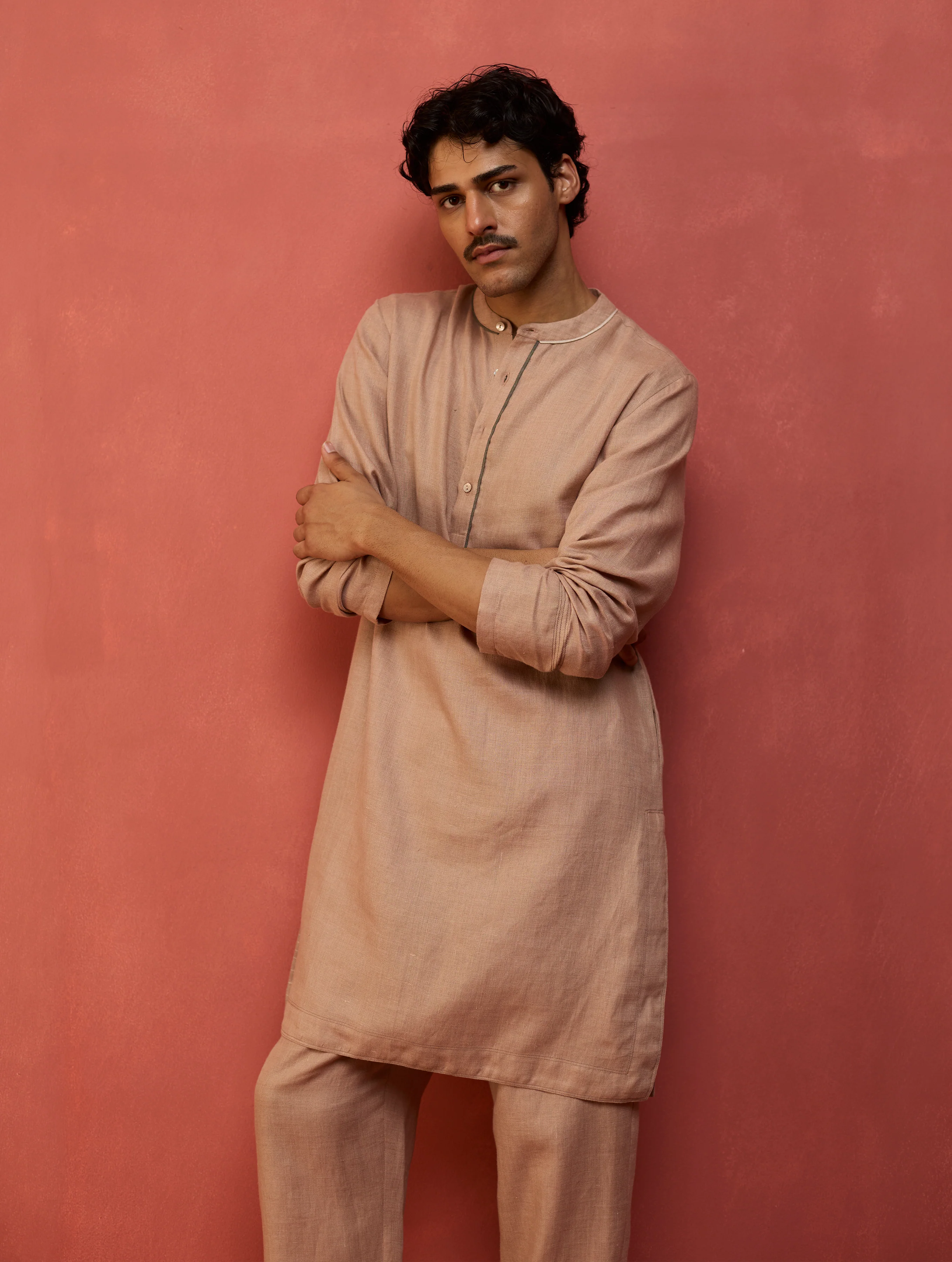 Jiro Timeless Linen Kurta - Dusty Rose - Image 6