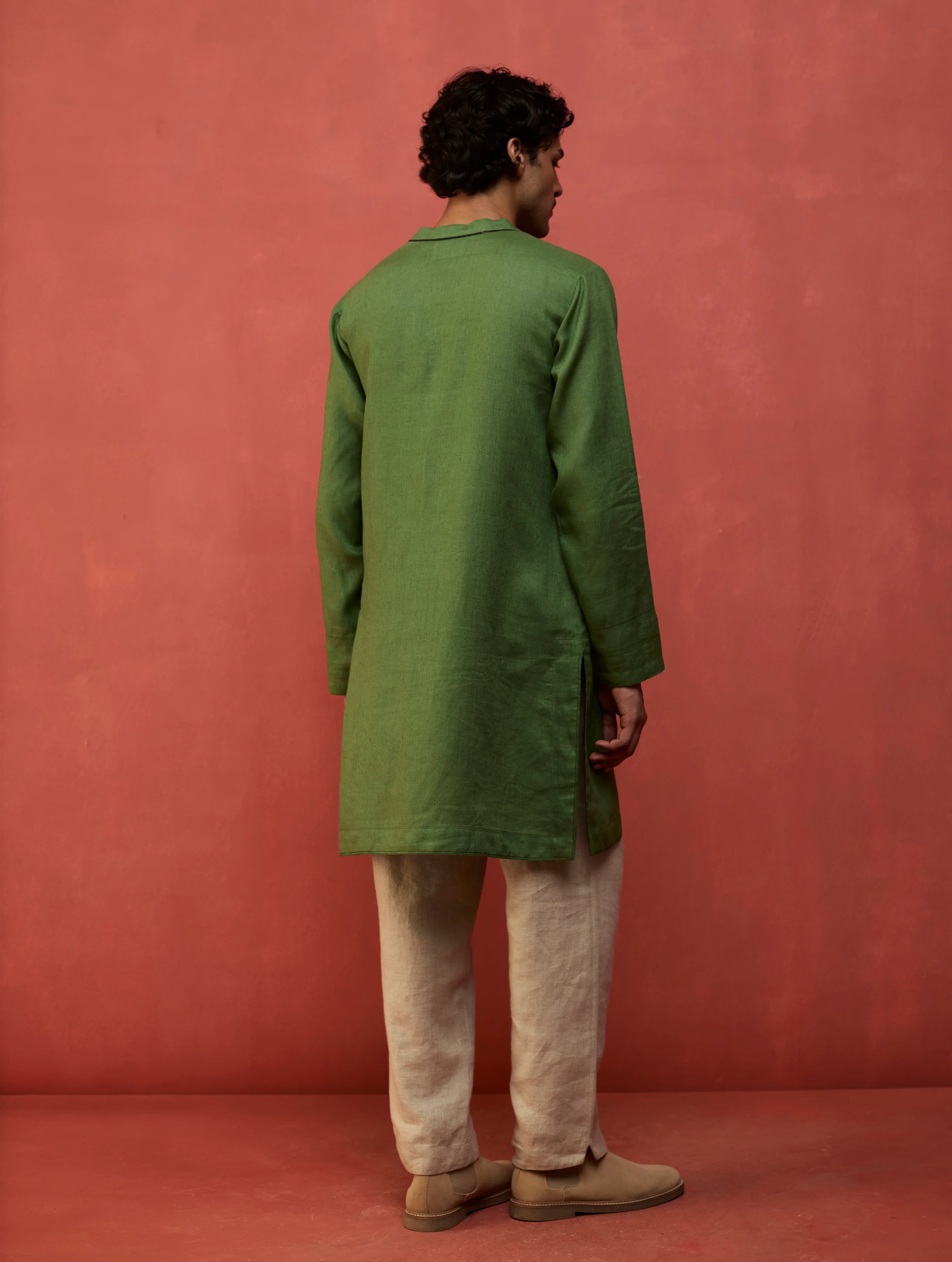 Jiro Timeless Linen Kurta - Fern Green - Image 10