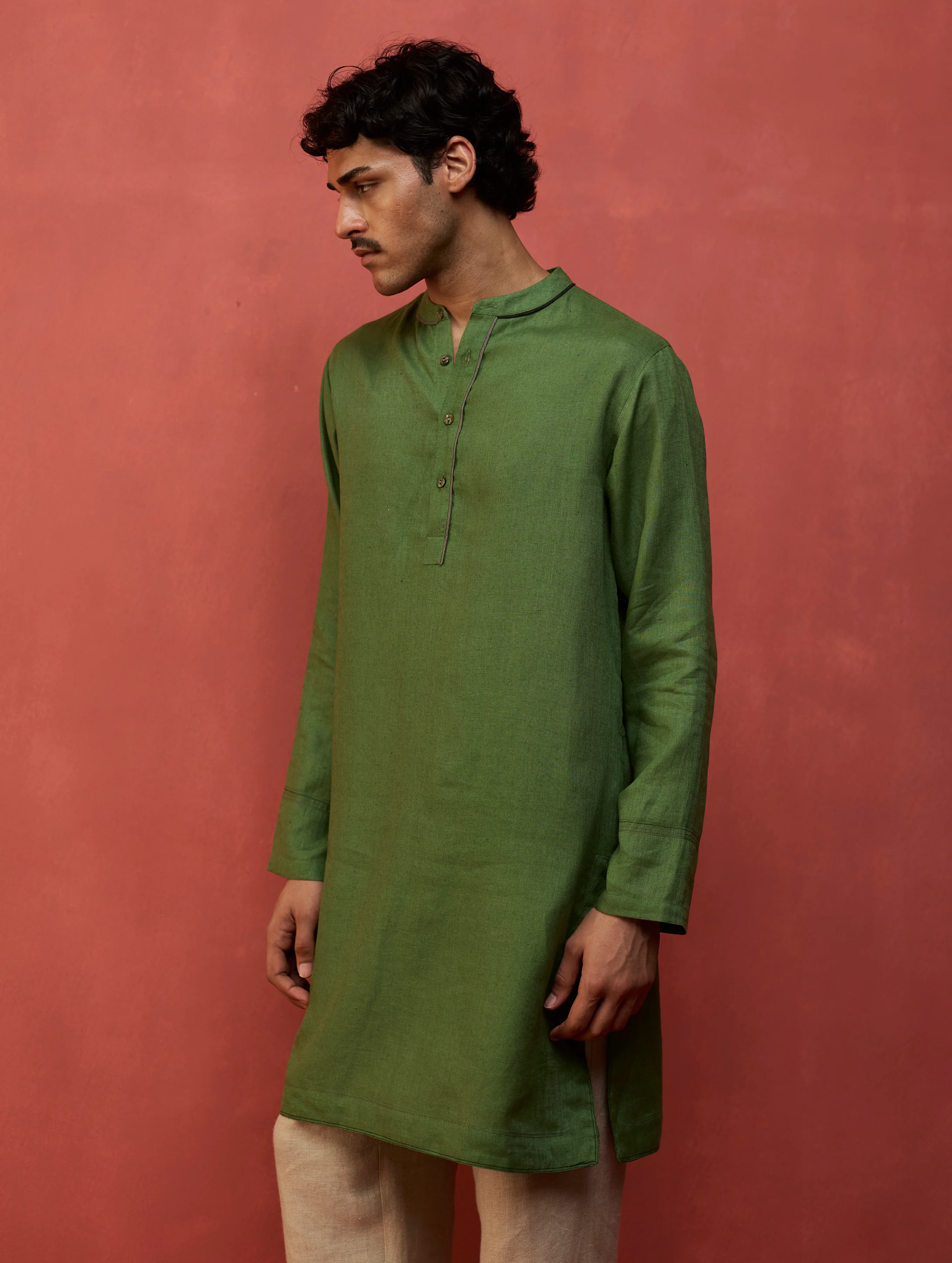 Jiro Timeless Linen Kurta - Fern Green - Image 2