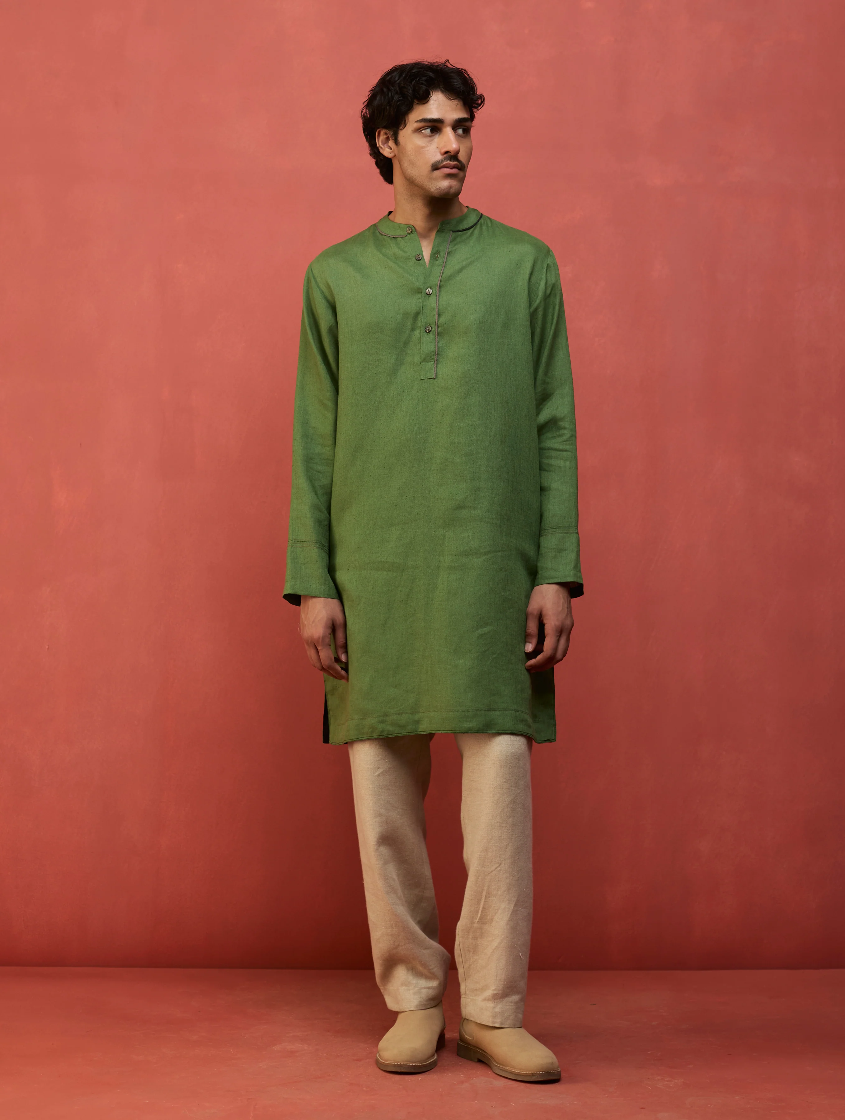 Jiro Timeless Linen Kurta - Fern Green - Image 3