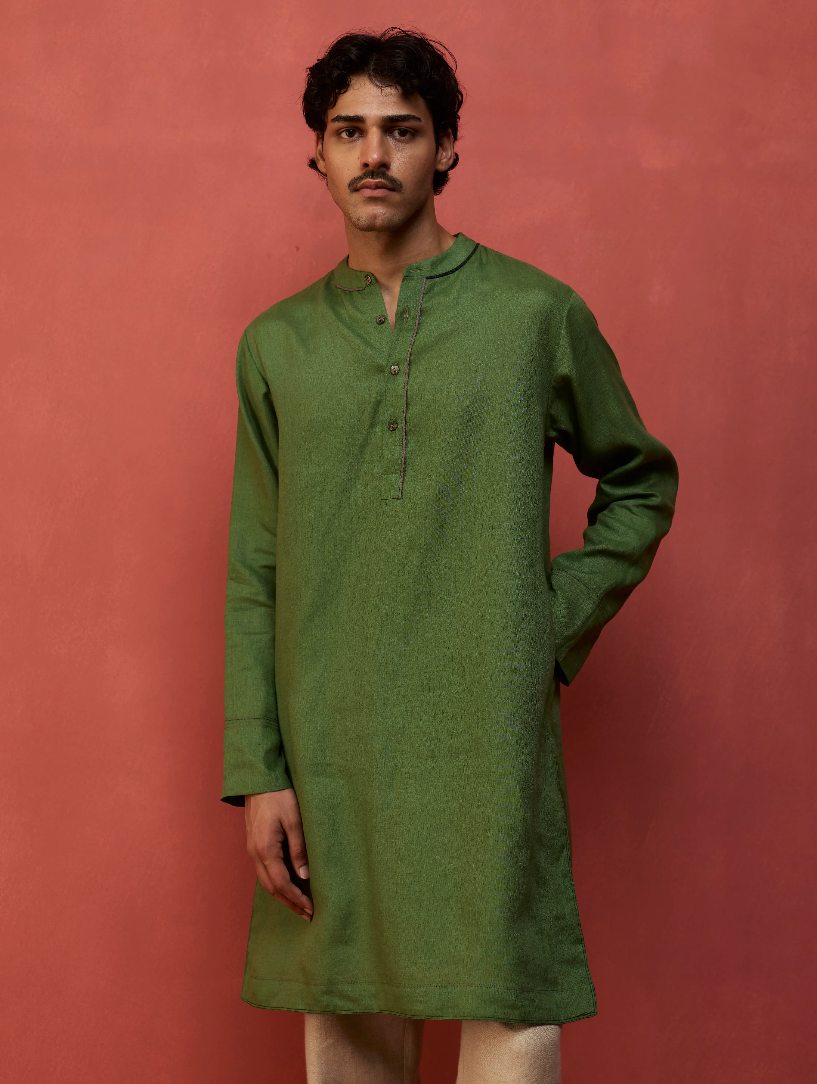 Jiro Timeless Linen Kurta - Fern Green - Image 4