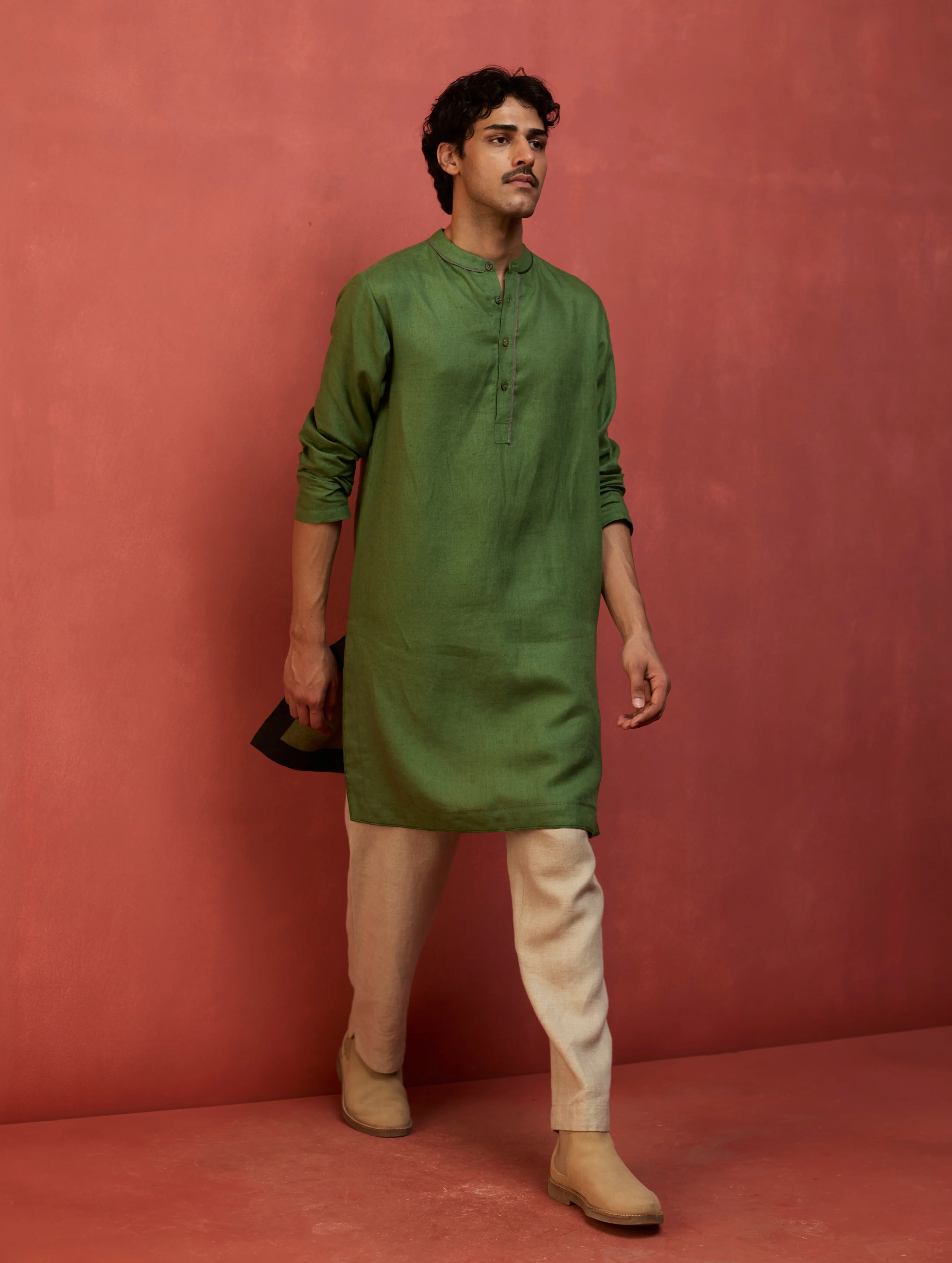 Jiro Timeless Linen Kurta - Fern Green - Image 5