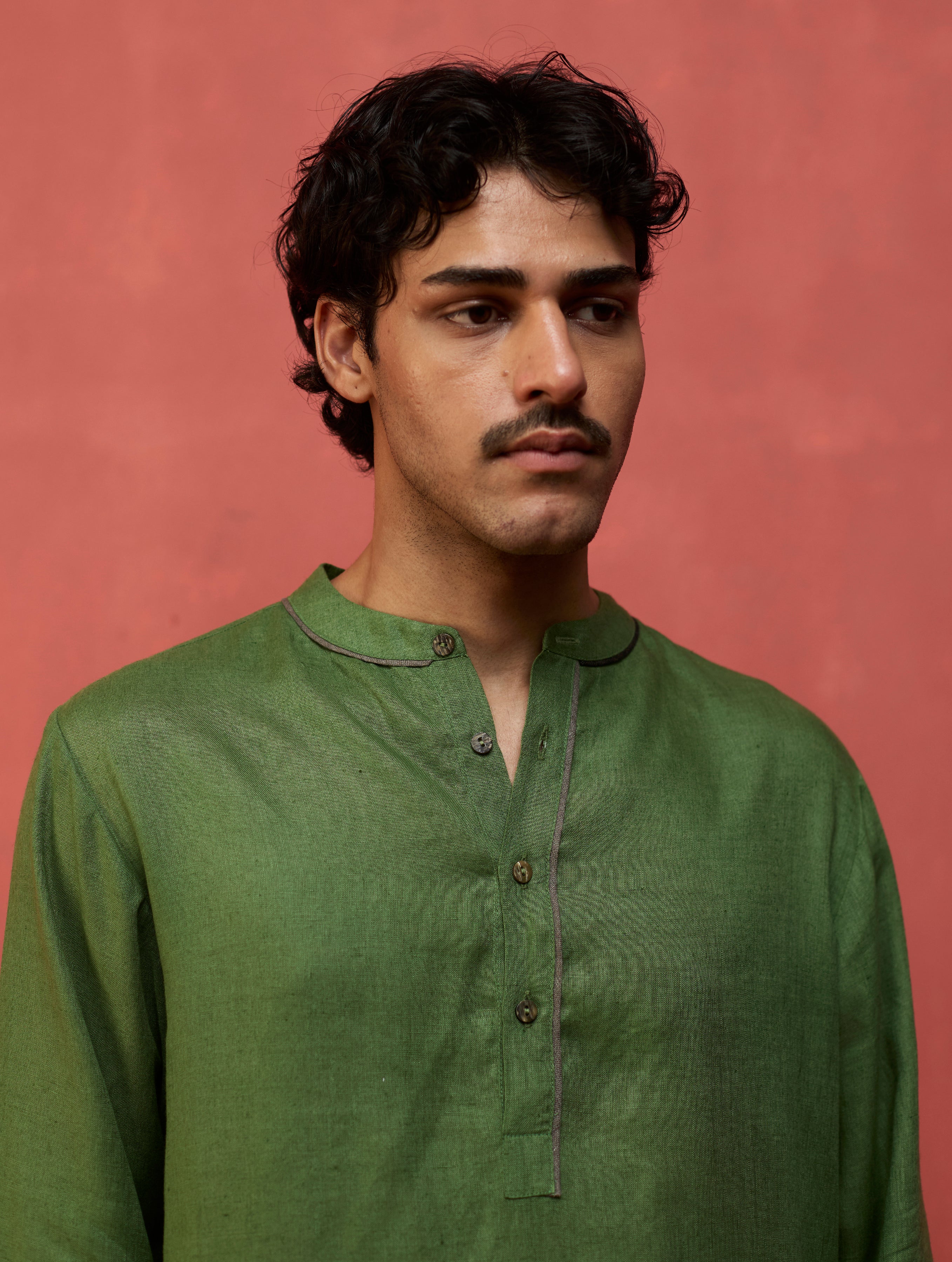 Jiro Timeless Linen Kurta - Fern Green - Image 6