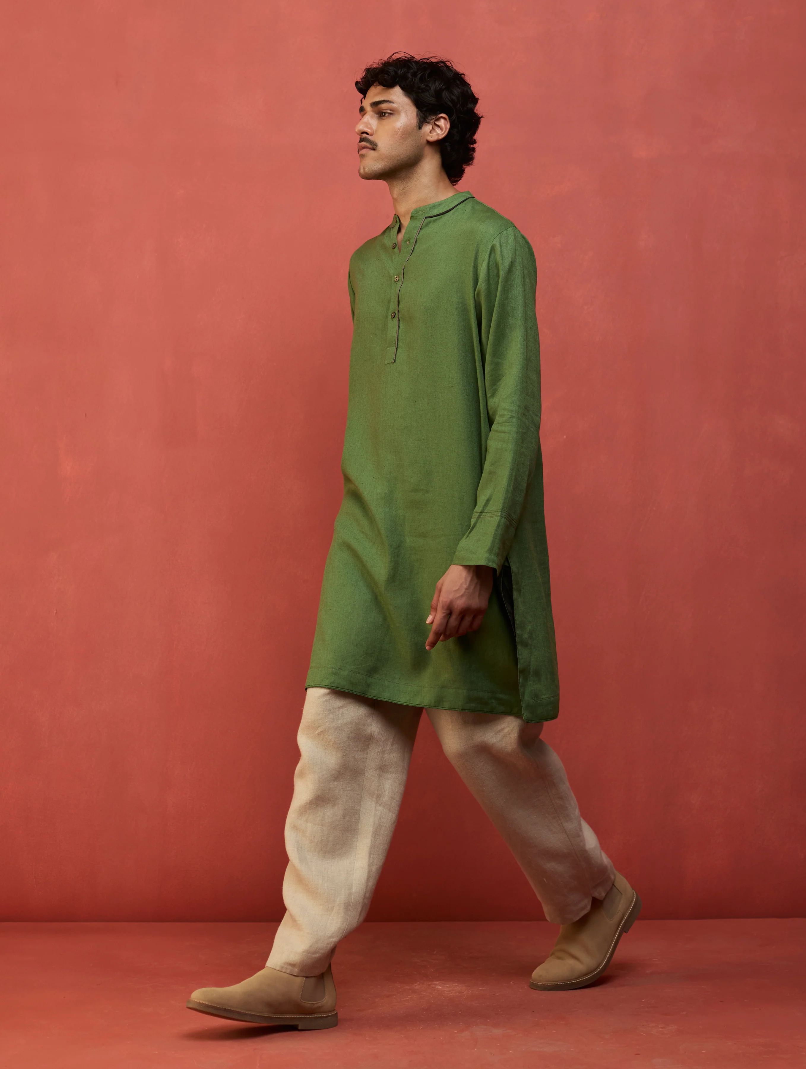 Jiro Timeless Linen Kurta - Fern Green - Image 7