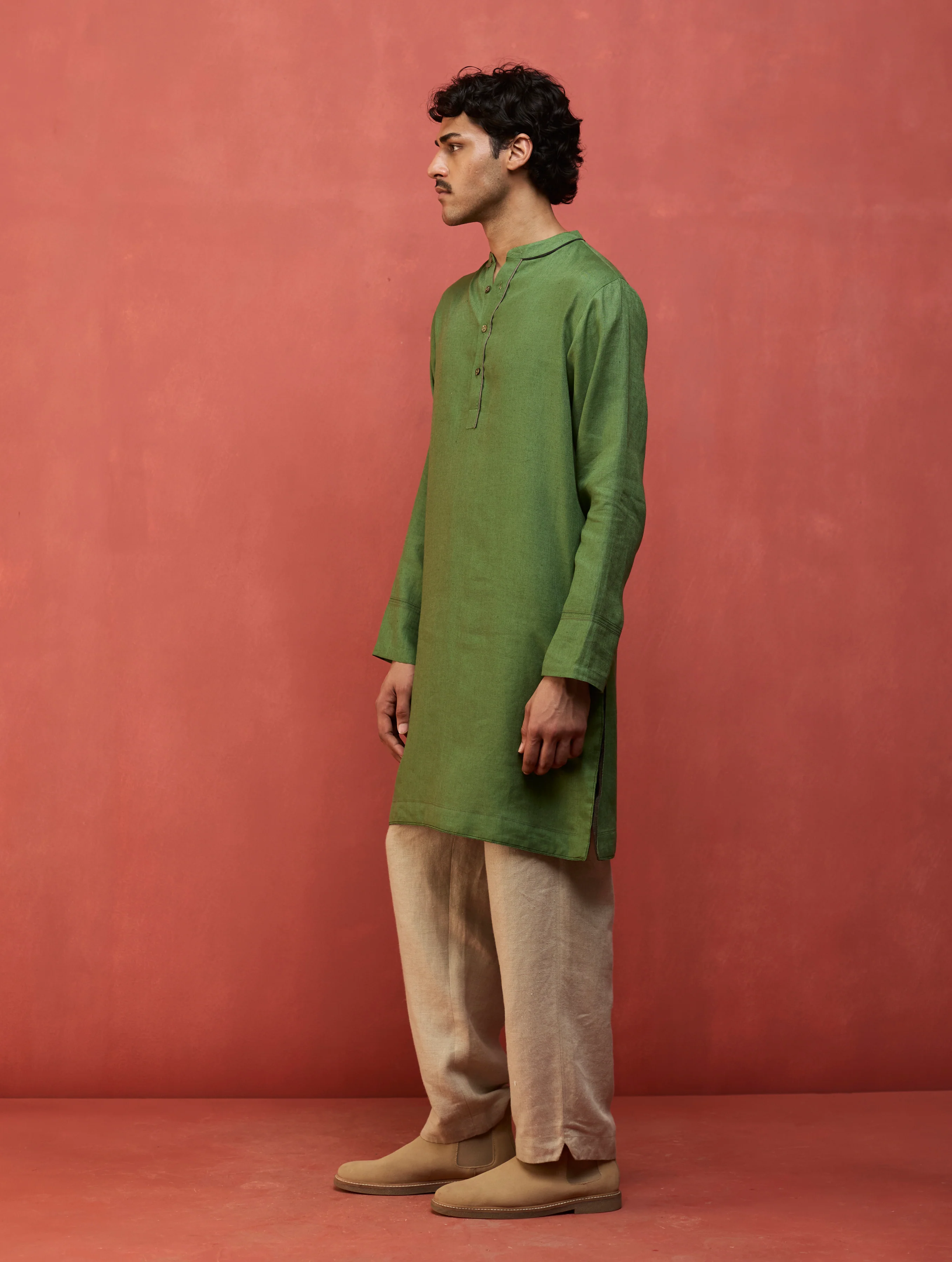 Jiro Timeless Linen Kurta - Fern Green - Image 8