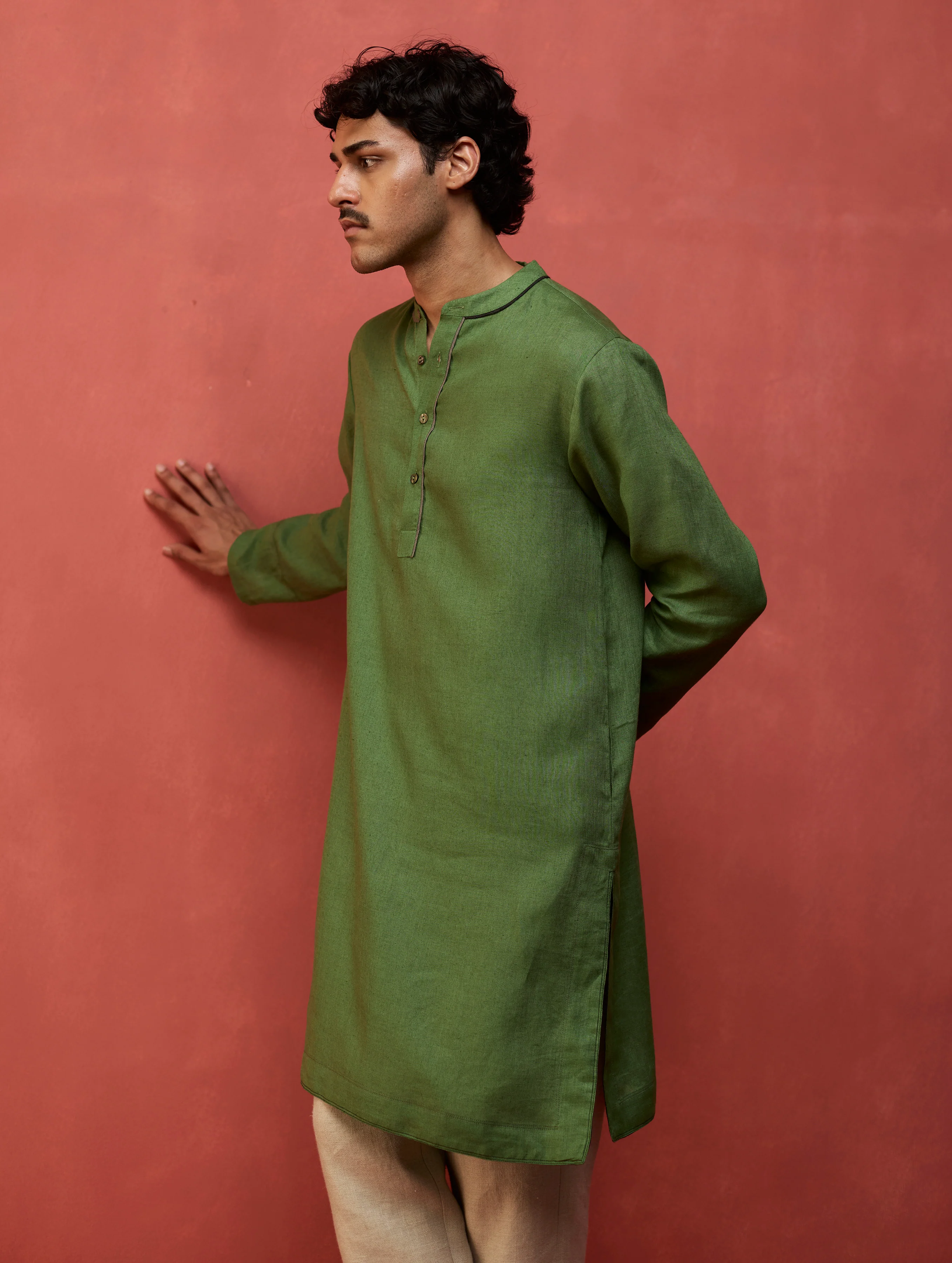 Jiro Timeless Linen Kurta - Fern Green - Image 9