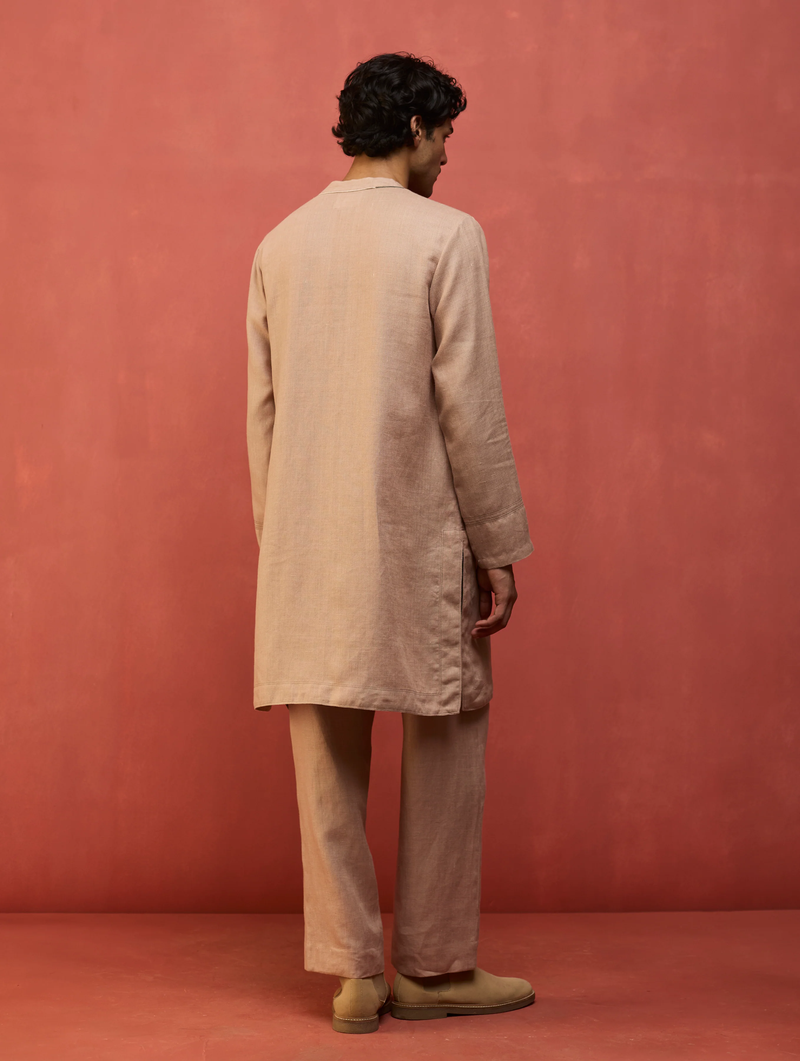 Jiro Timeless Linen Kurta Set - Dusty Rose - Image 11