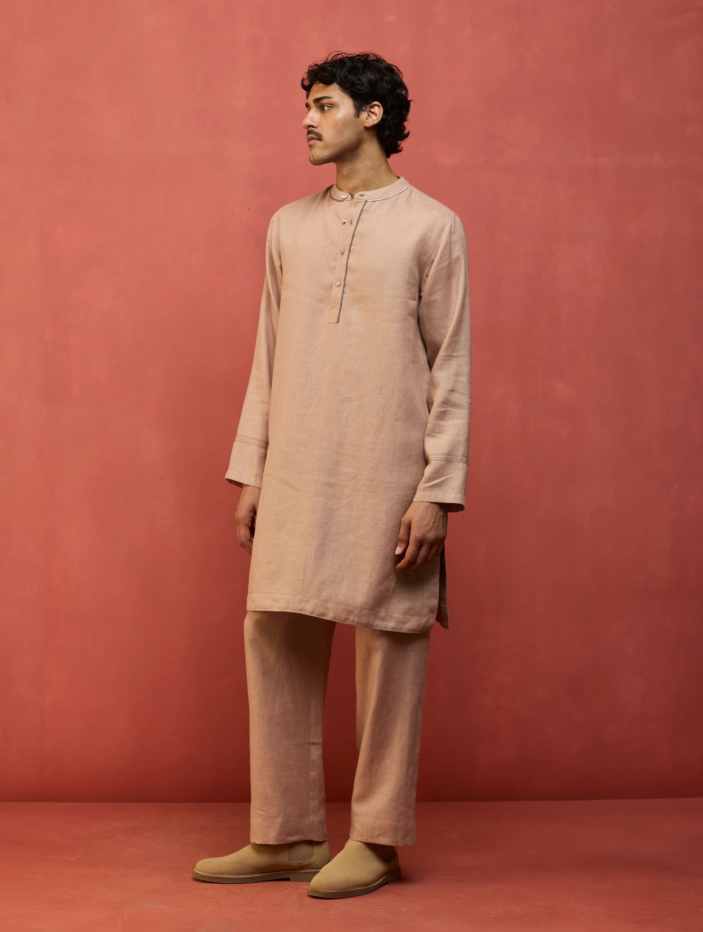 Jiro Timeless Linen Kurta Set - Dusty Rose - Image 2