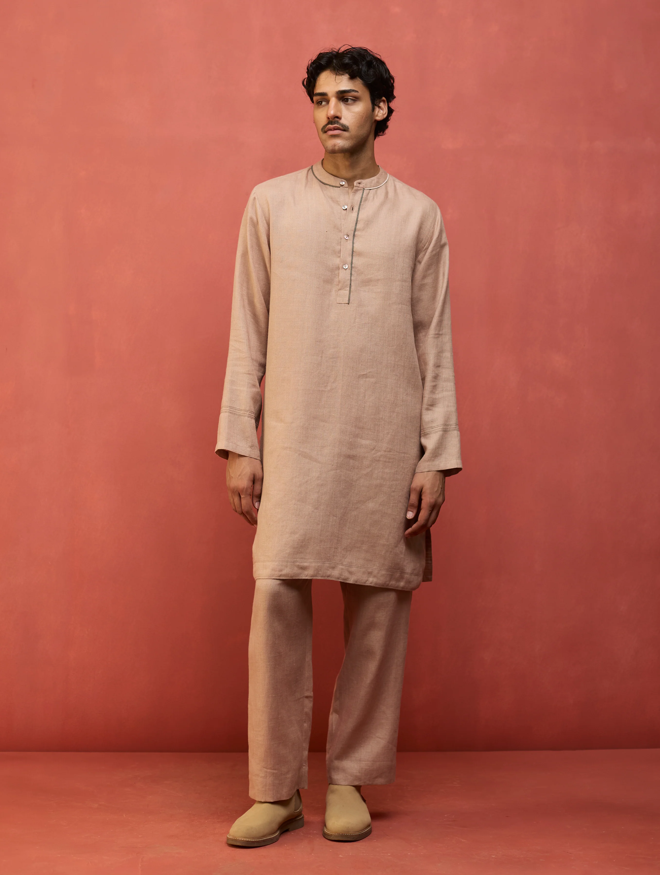 Jiro Timeless Linen Kurta Set - Dusty Rose - Image 4