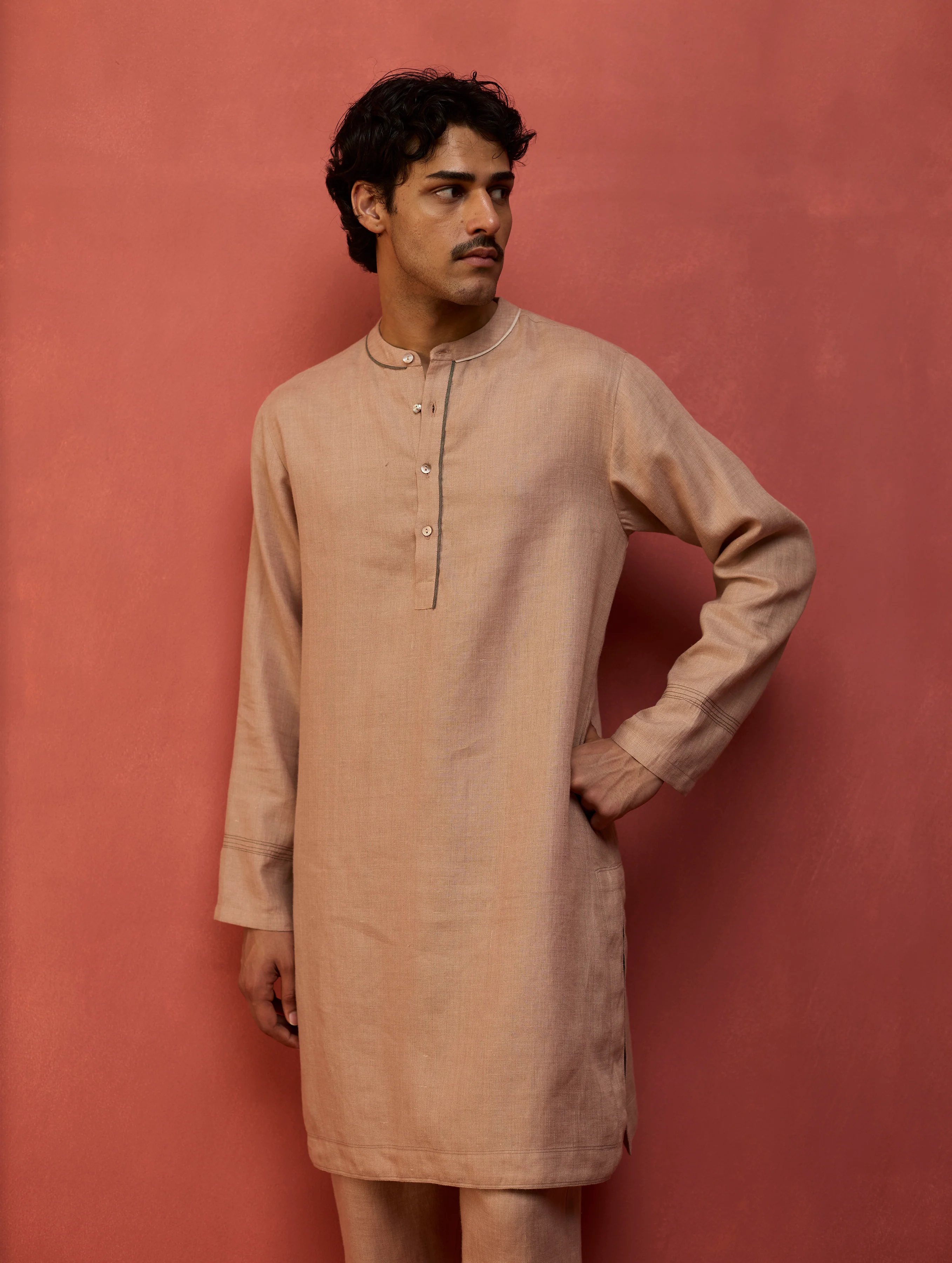 Jiro Timeless Linen Kurta Set - Dusty Rose - Image 9