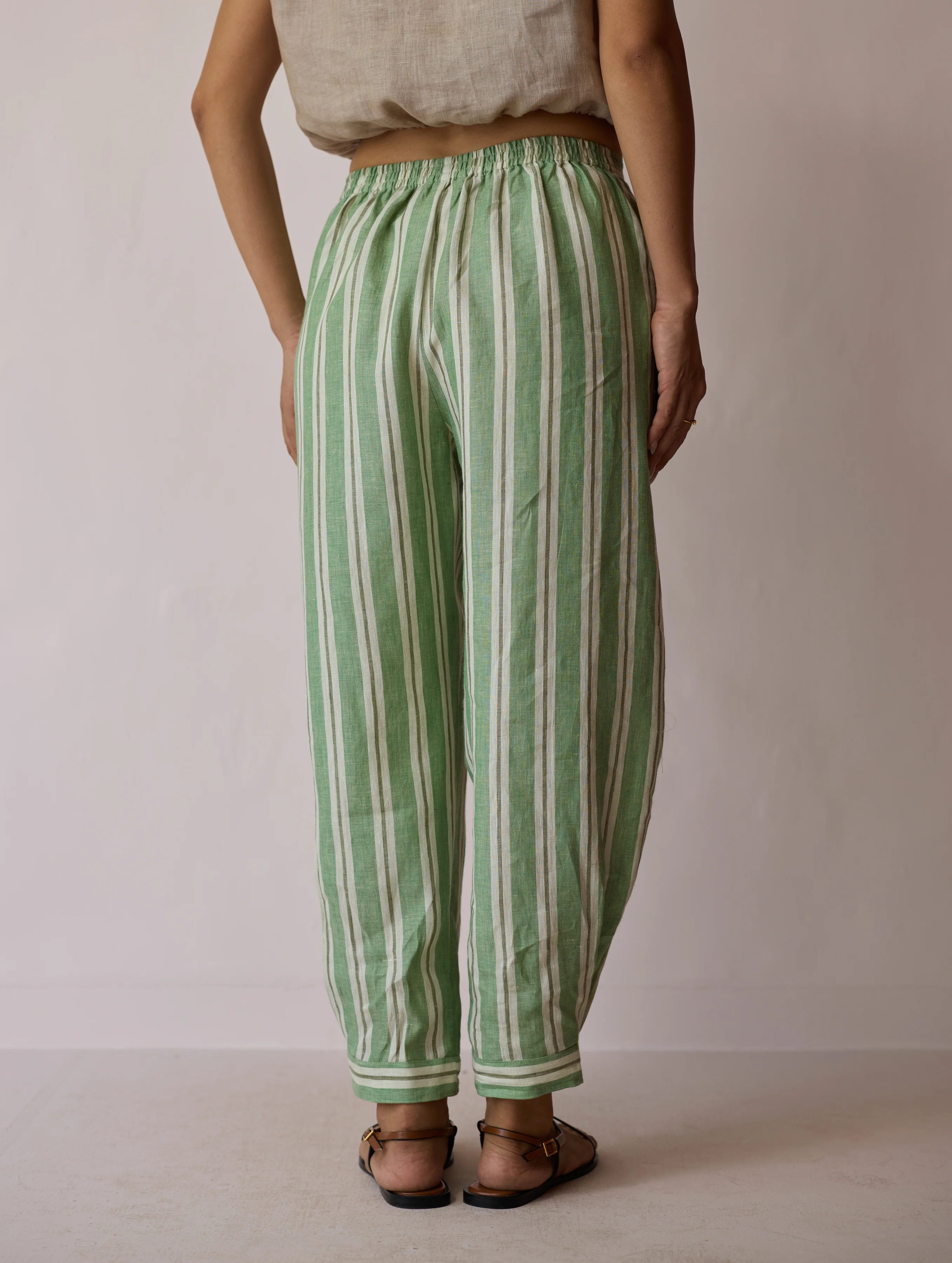 Joana Patchwork Stripe Linen Kurta Sets - Fern - Image 15