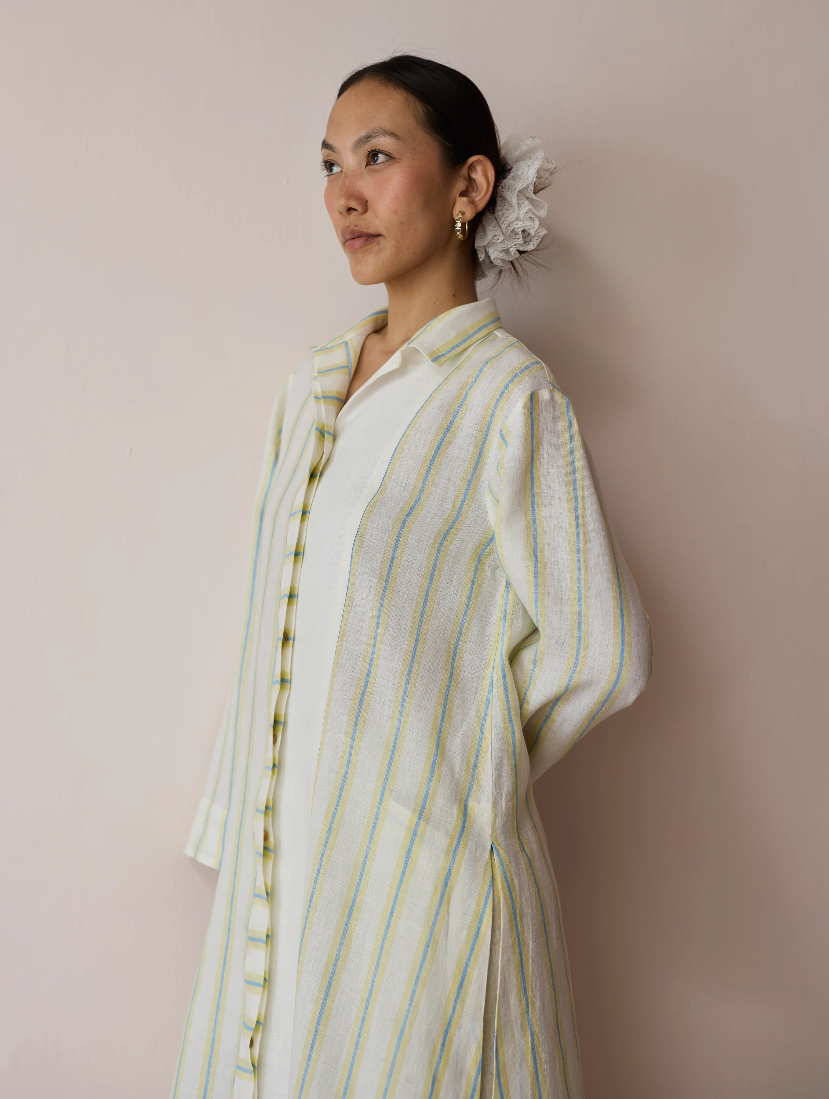 Joana Patchwork Stripe Linen Kurta Sets - Ivory - Image 11