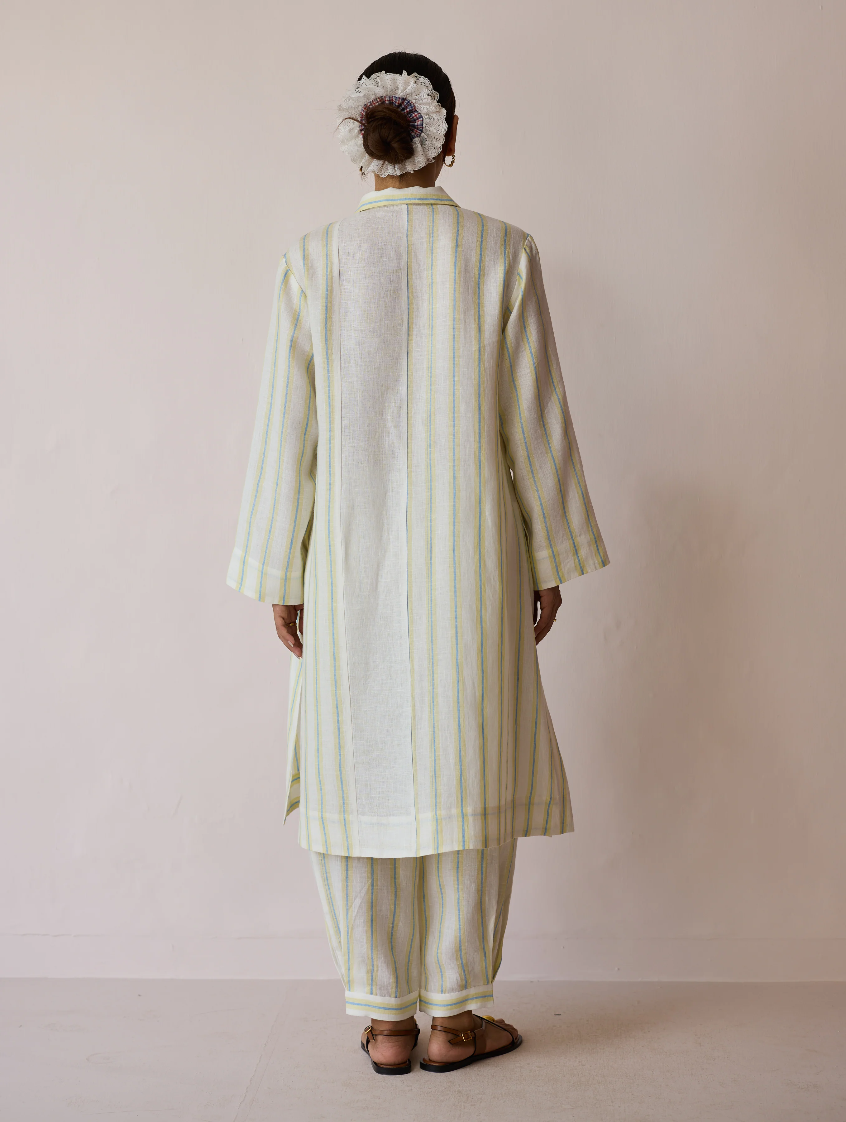 Joana Patchwork Stripe Linen Kurta Sets - Ivory - Image 13