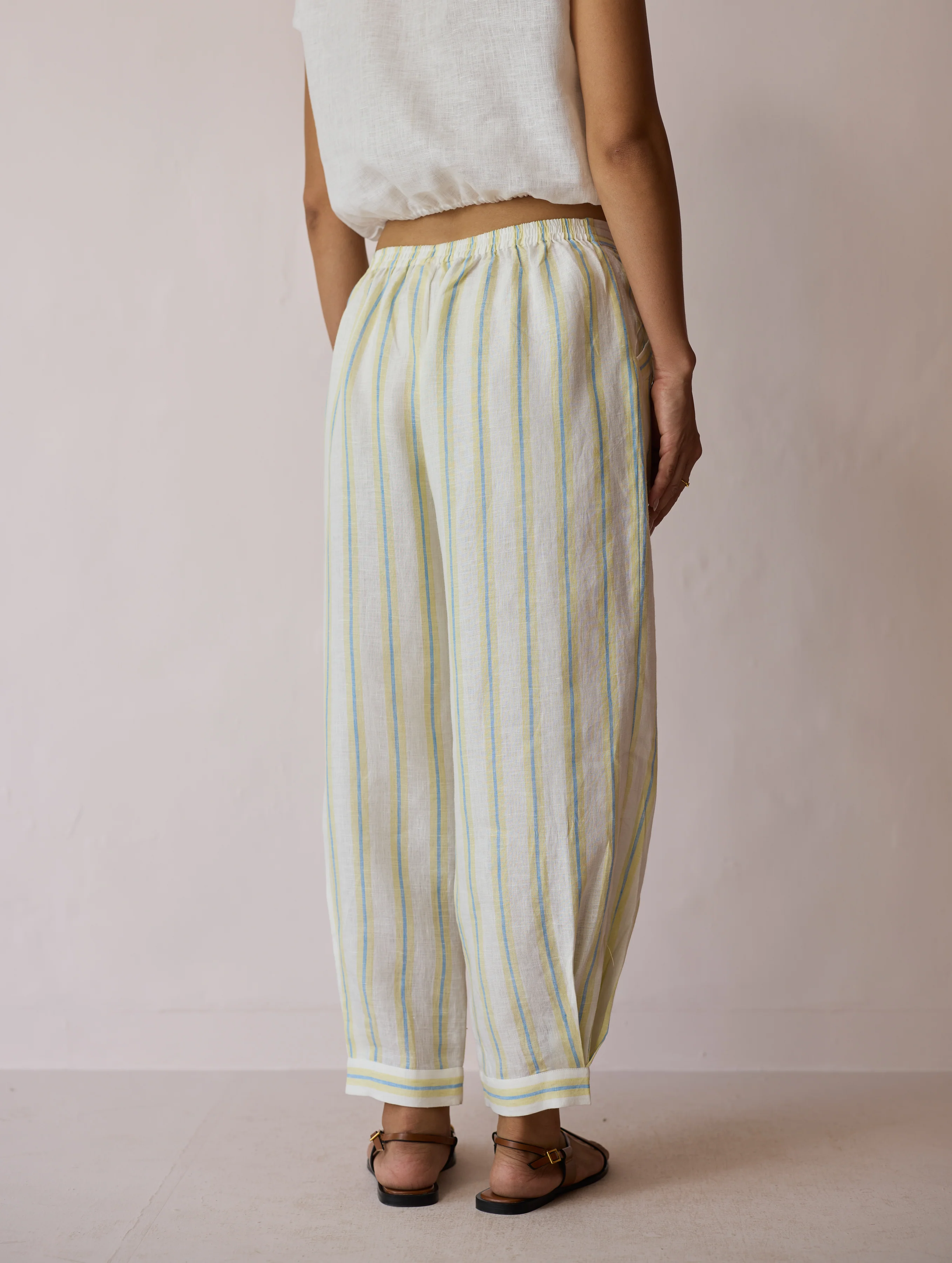 Joana Patchwork Stripe Linen Kurta Sets - Ivory - Image 16