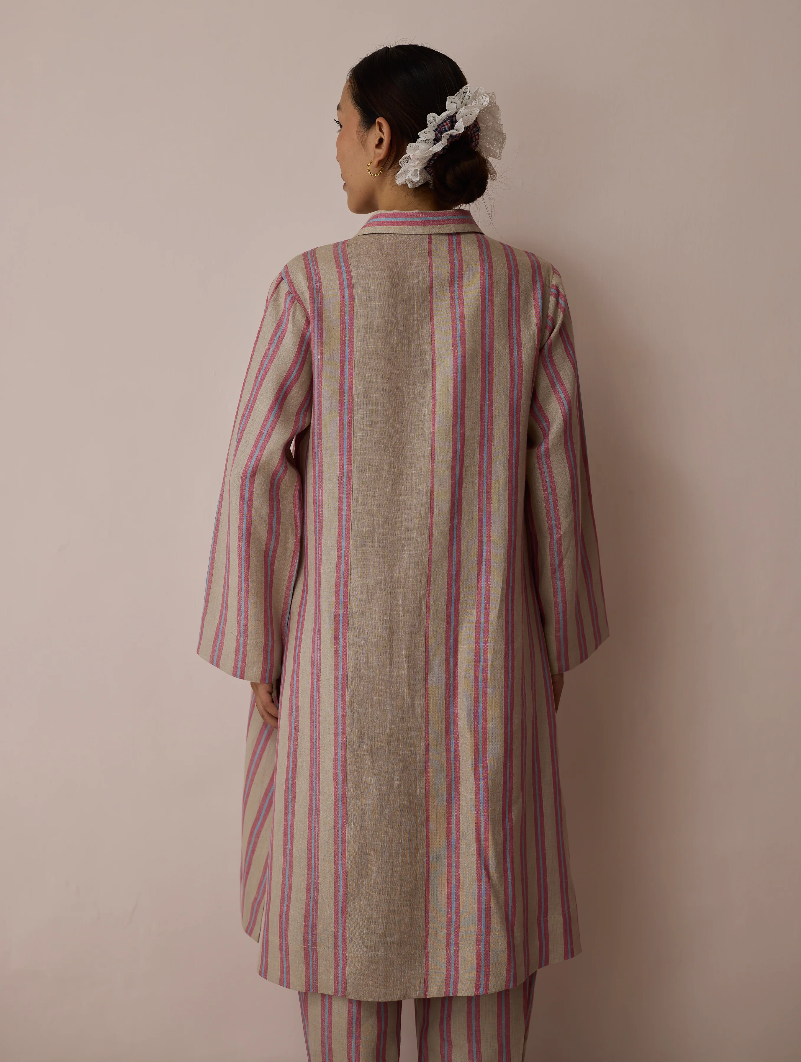 Joana Patchwork Stripe Linen Kurta Set - Natural - Image 11