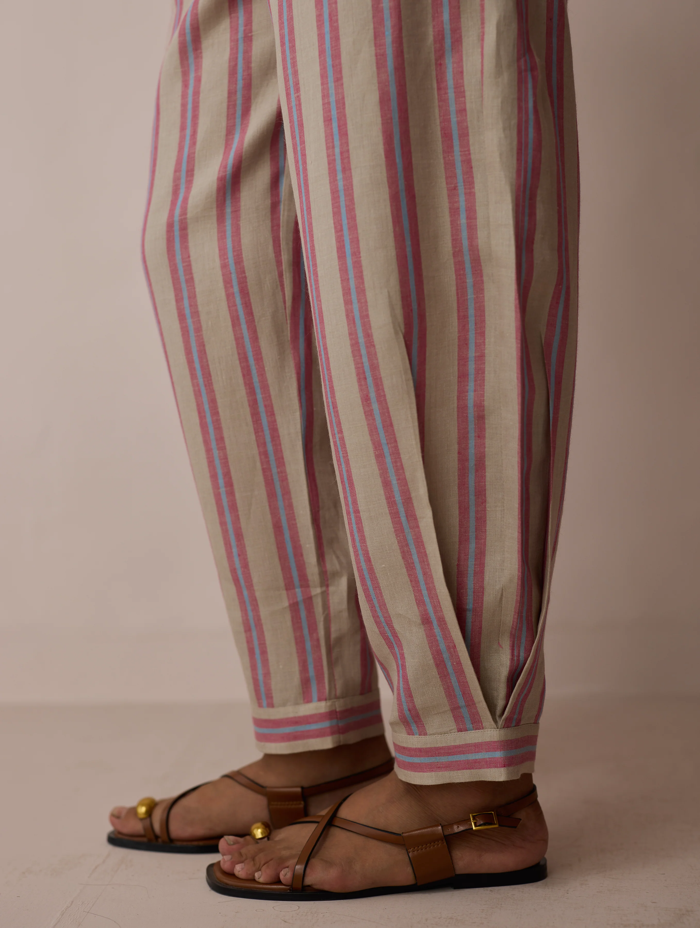 Joana Patchwork Stripe Linen Kurta Set - Natural - Image 12