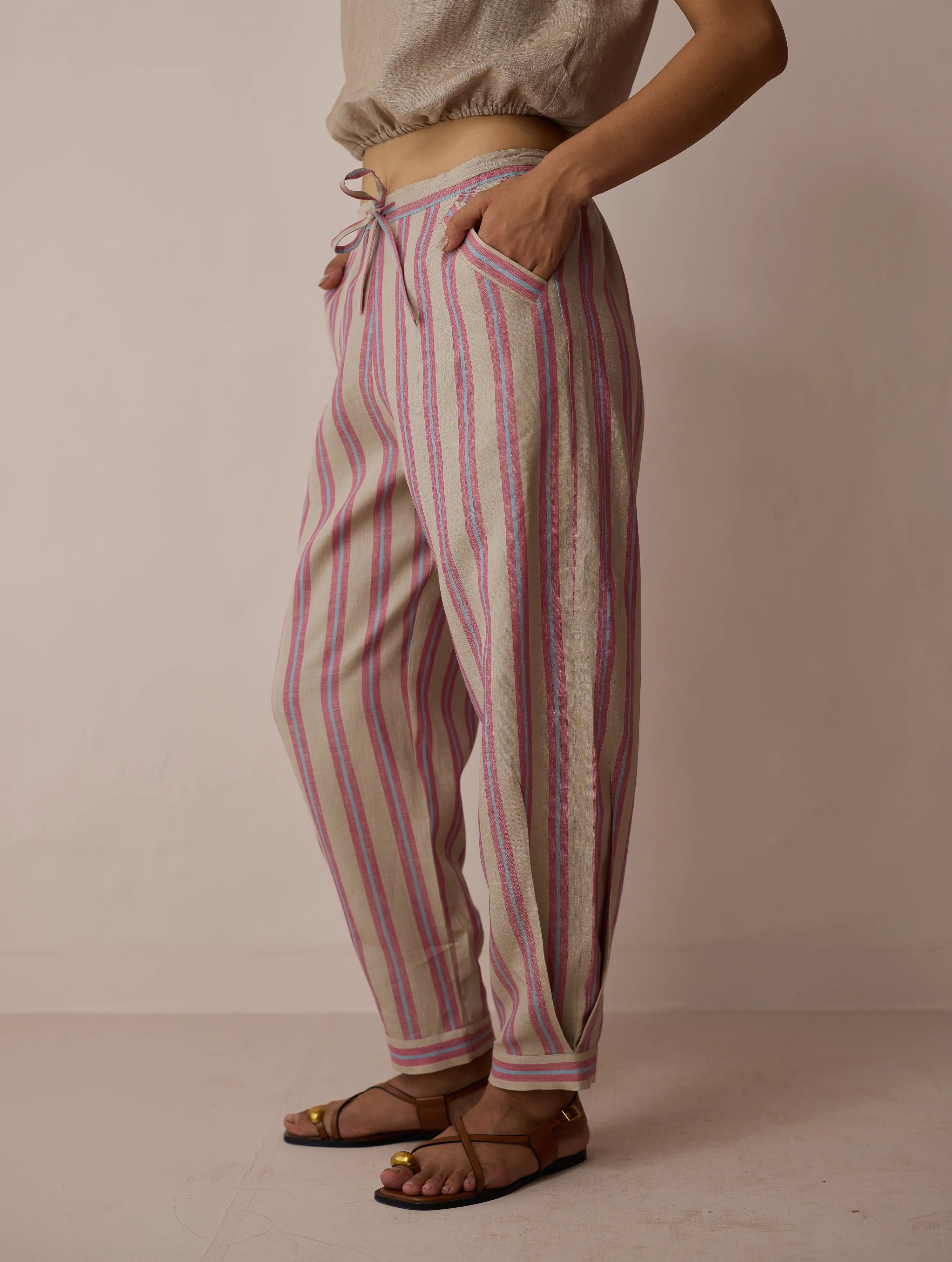 Joana Patchwork Stripe Linen Kurta Set - Natural - Image 13