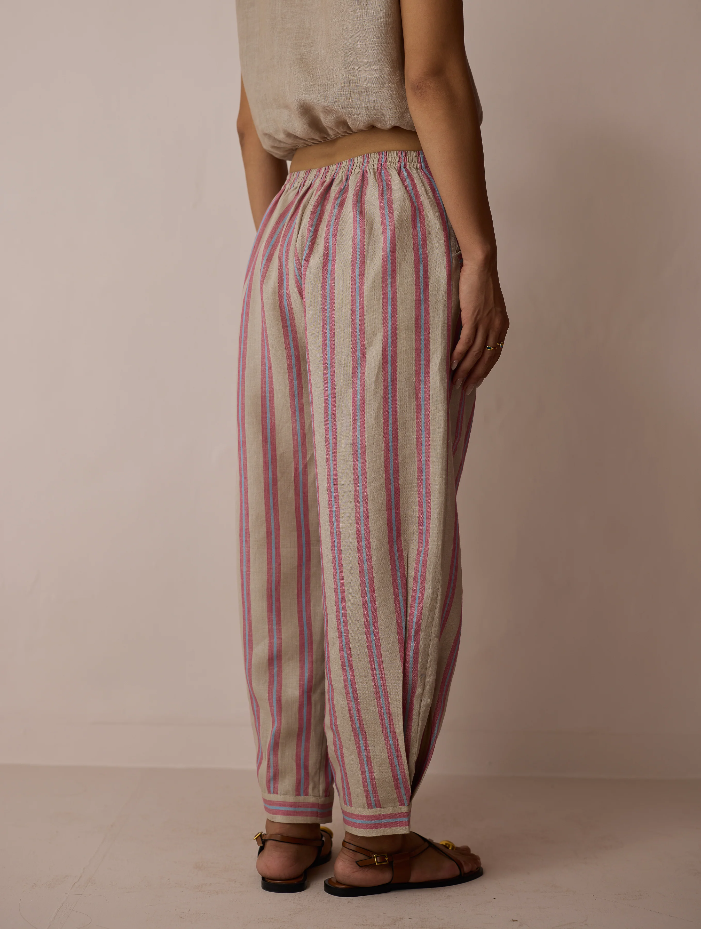 Joana Patchwork Stripe Linen Kurta Set - Natural - Image 16