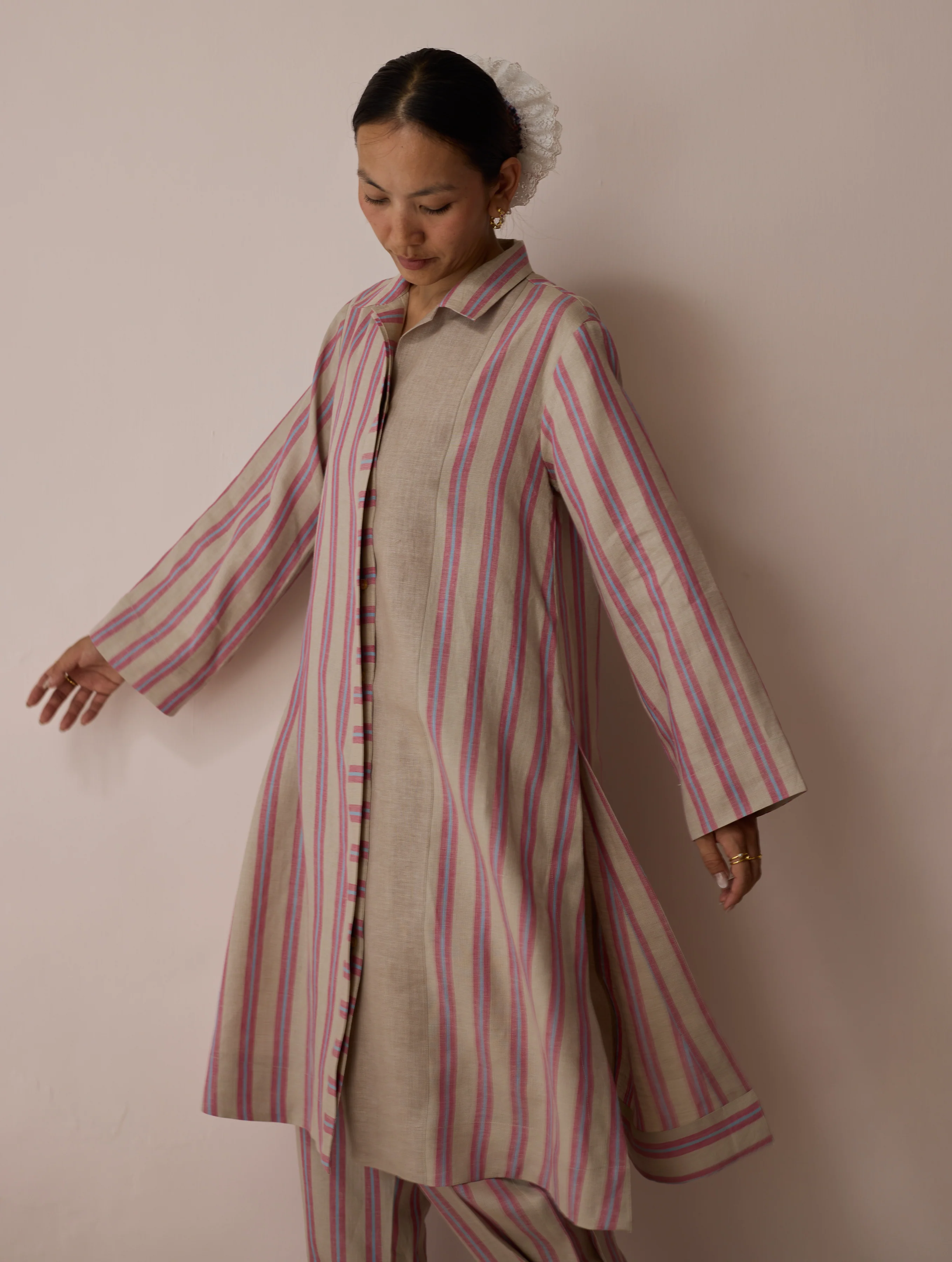 Joana Patchwork Stripe Linen Kurta Set - Natural - Image 4
