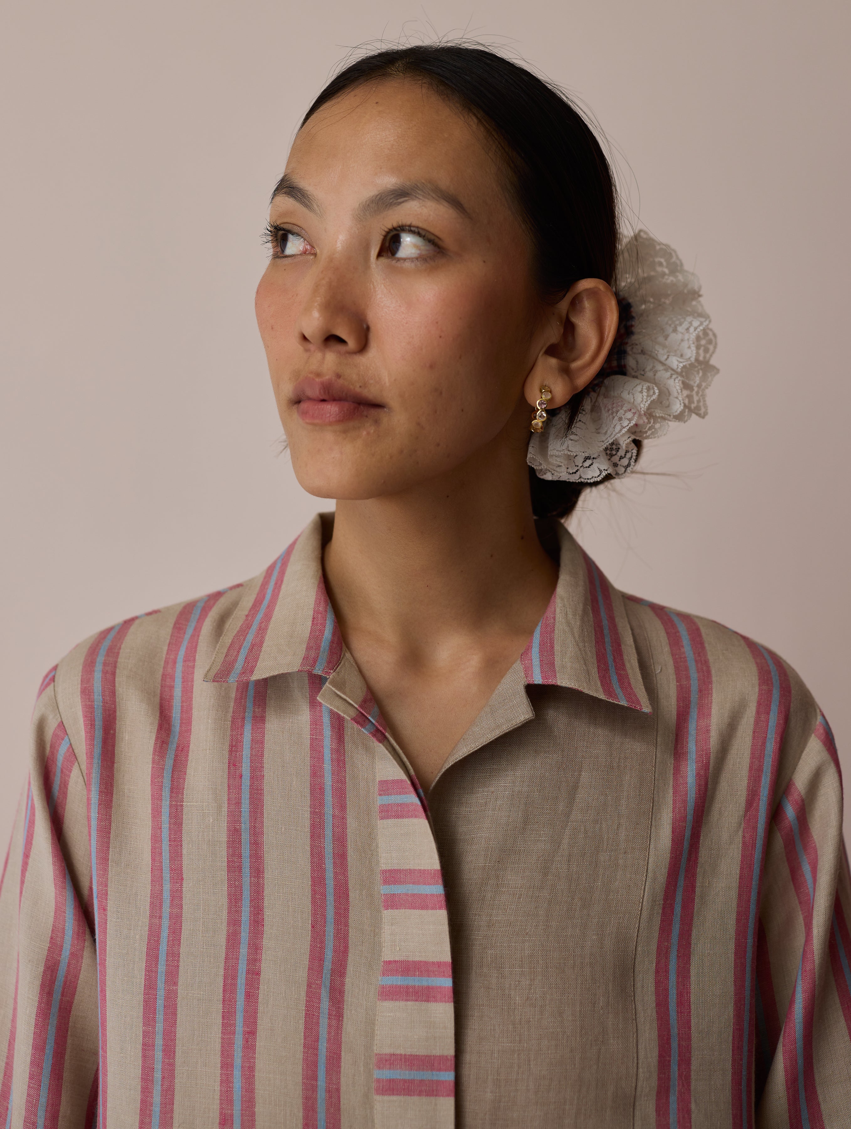 Joana Patchwork Stripe Linen Kurta Set - Natural - Image 6