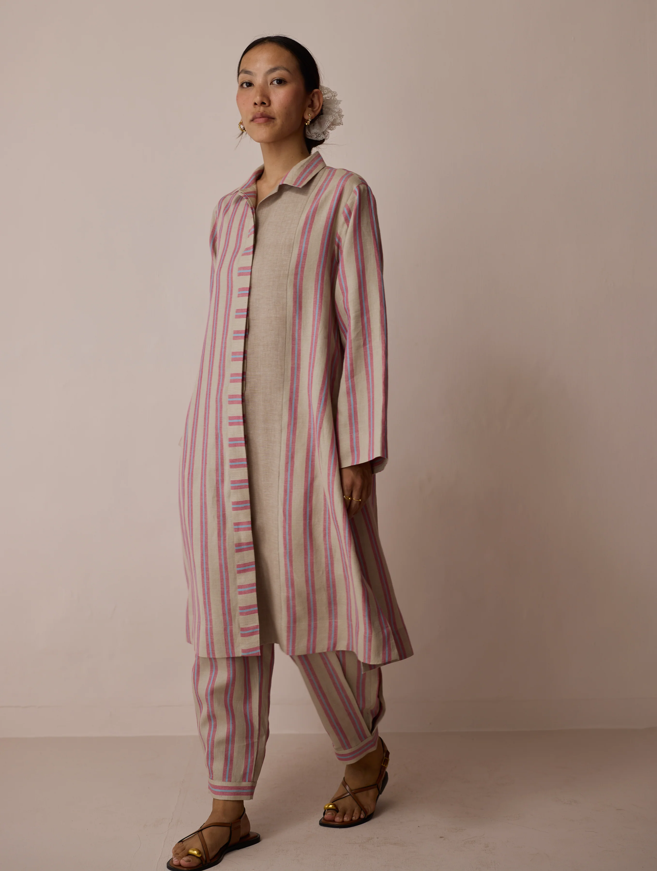 Joana Patchwork Stripe Linen Kurta Set - Natural - Image 9