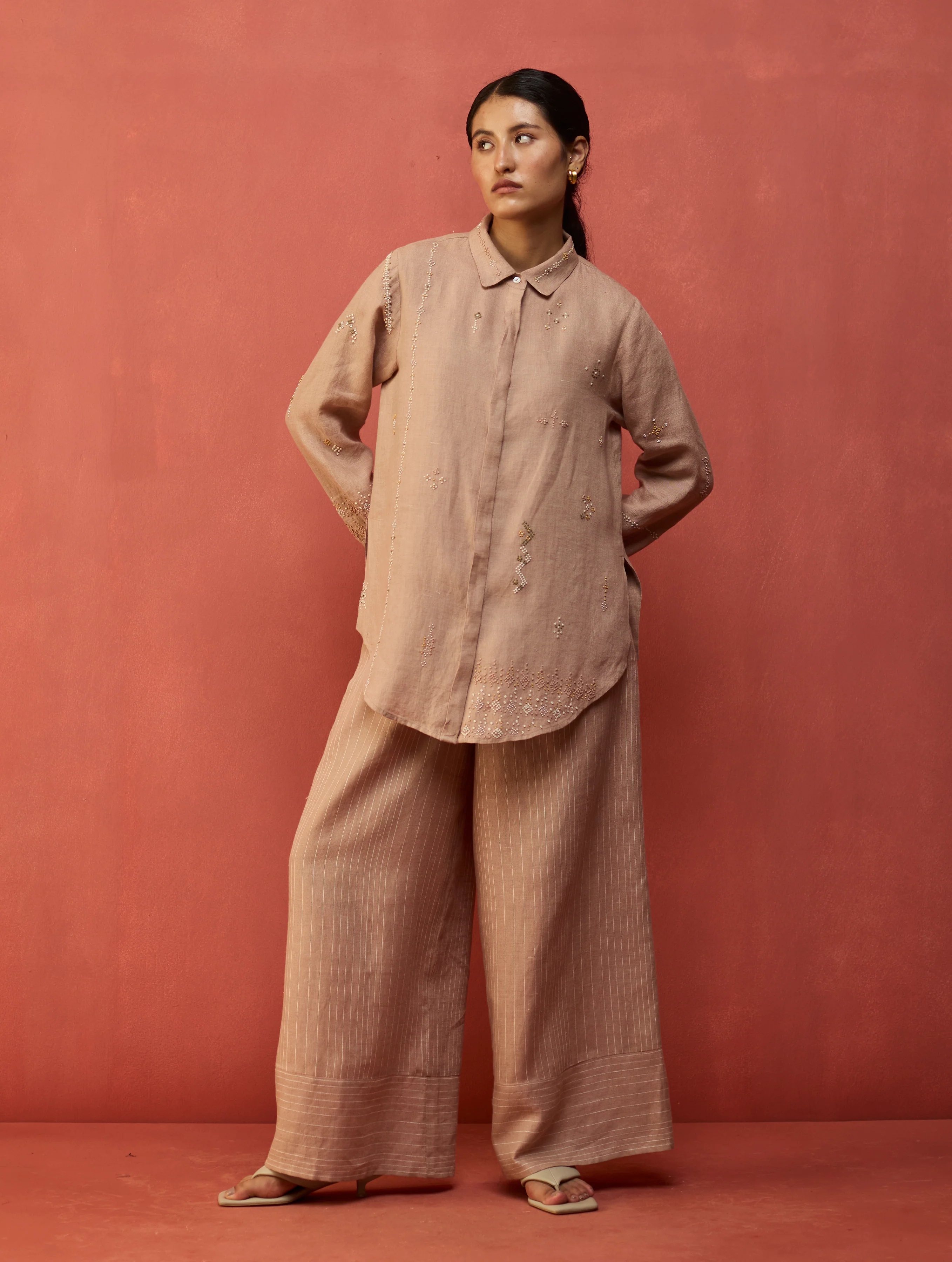 Juno Stripe Linen Pant - Dusty Rose - Image 3
