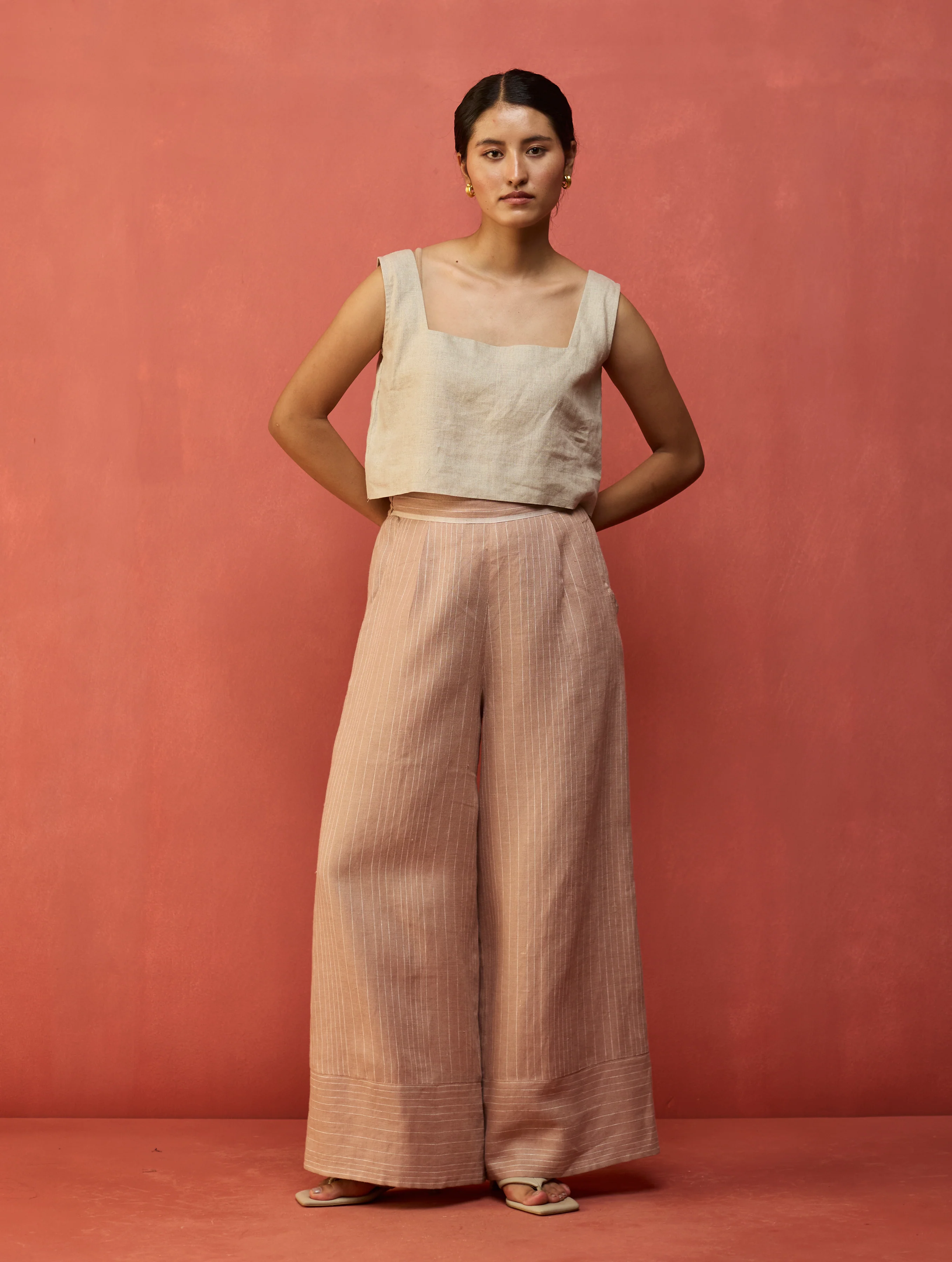 Juno Stripe Linen Pant - Dusty Rose - Image 4