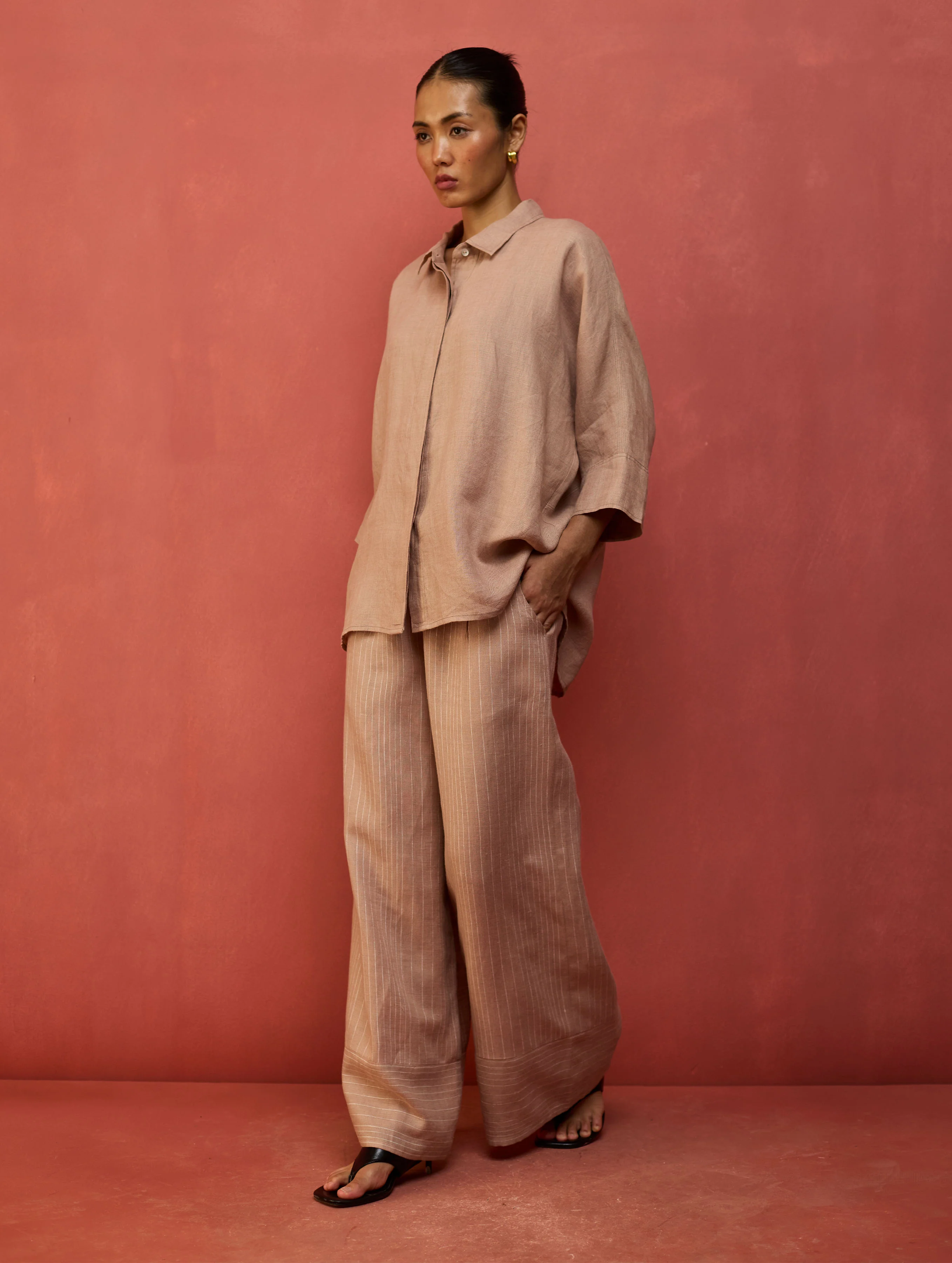 Juno Stripe Linen Pant - Dusty Rose - Image 8