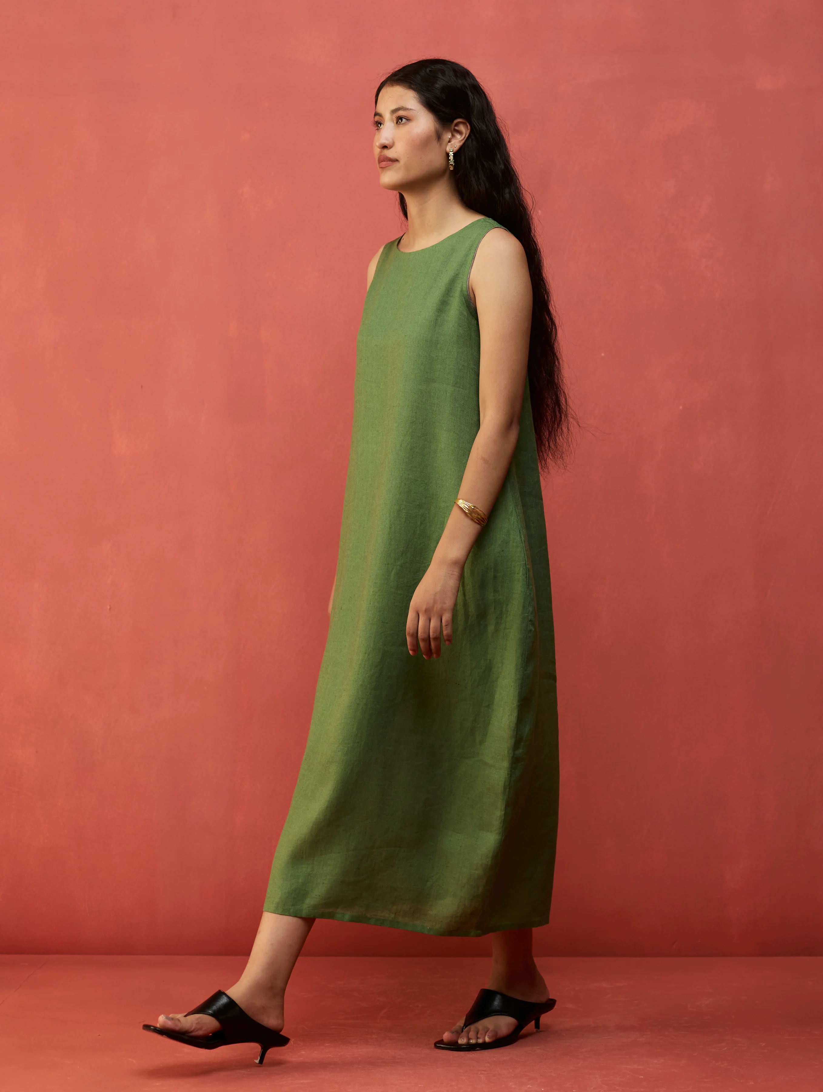 Juro Linen Parabola Dress - Fern Green - Image 6