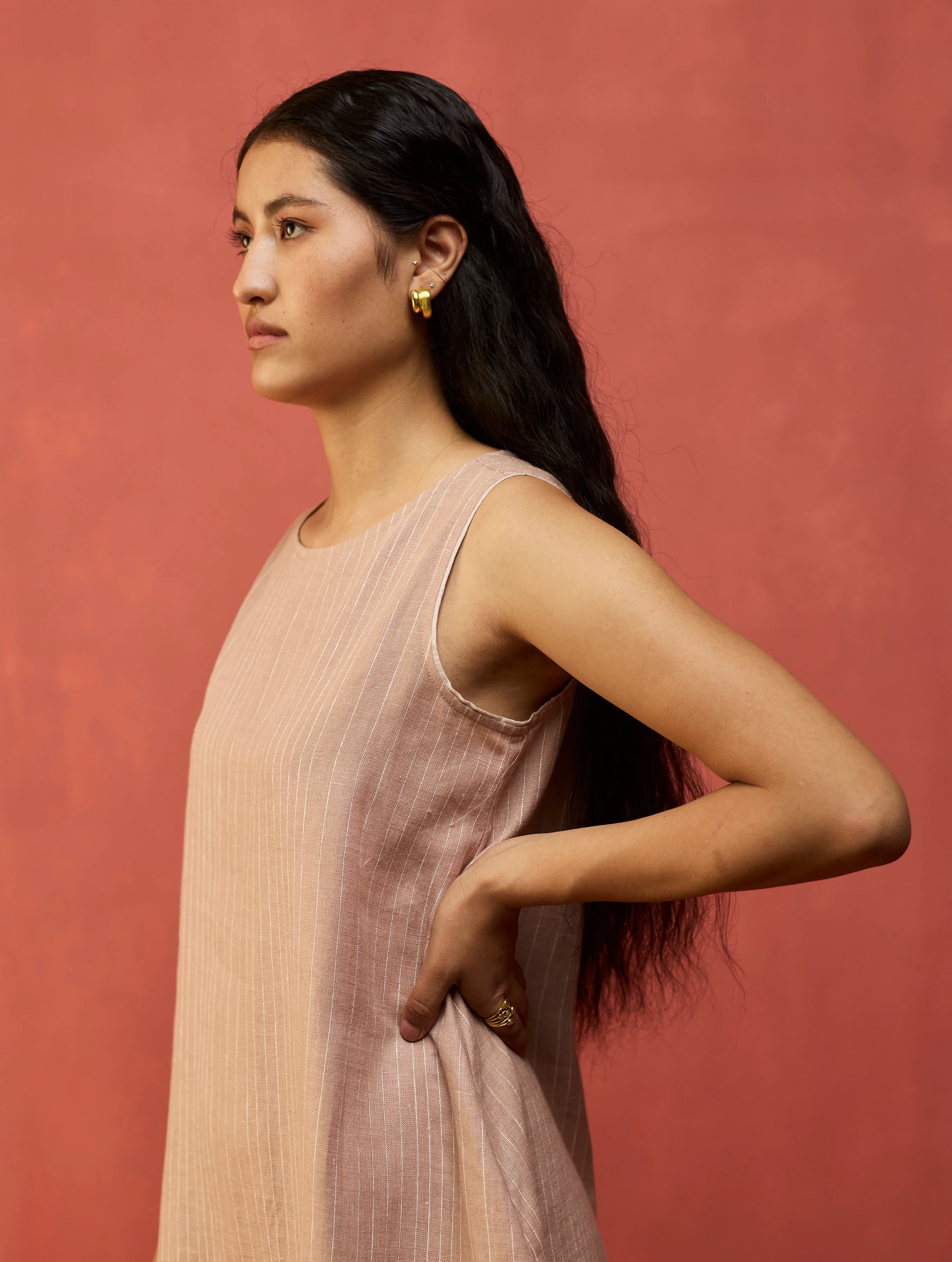 Juro Stripe Linen Parabola Dress - Rose - Image 4