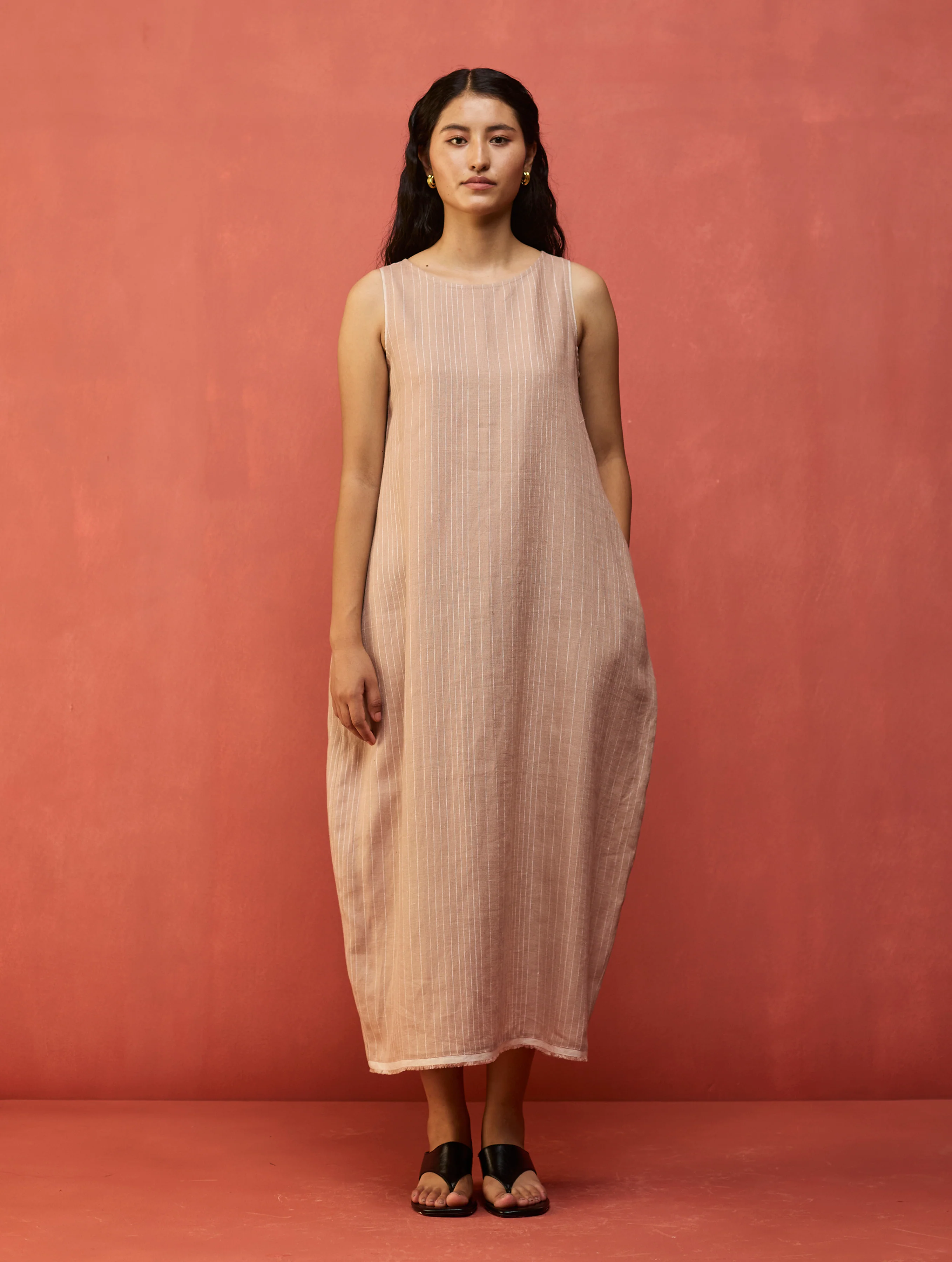 Juro Stripe Linen Parabola Dress - Rose - Image 5