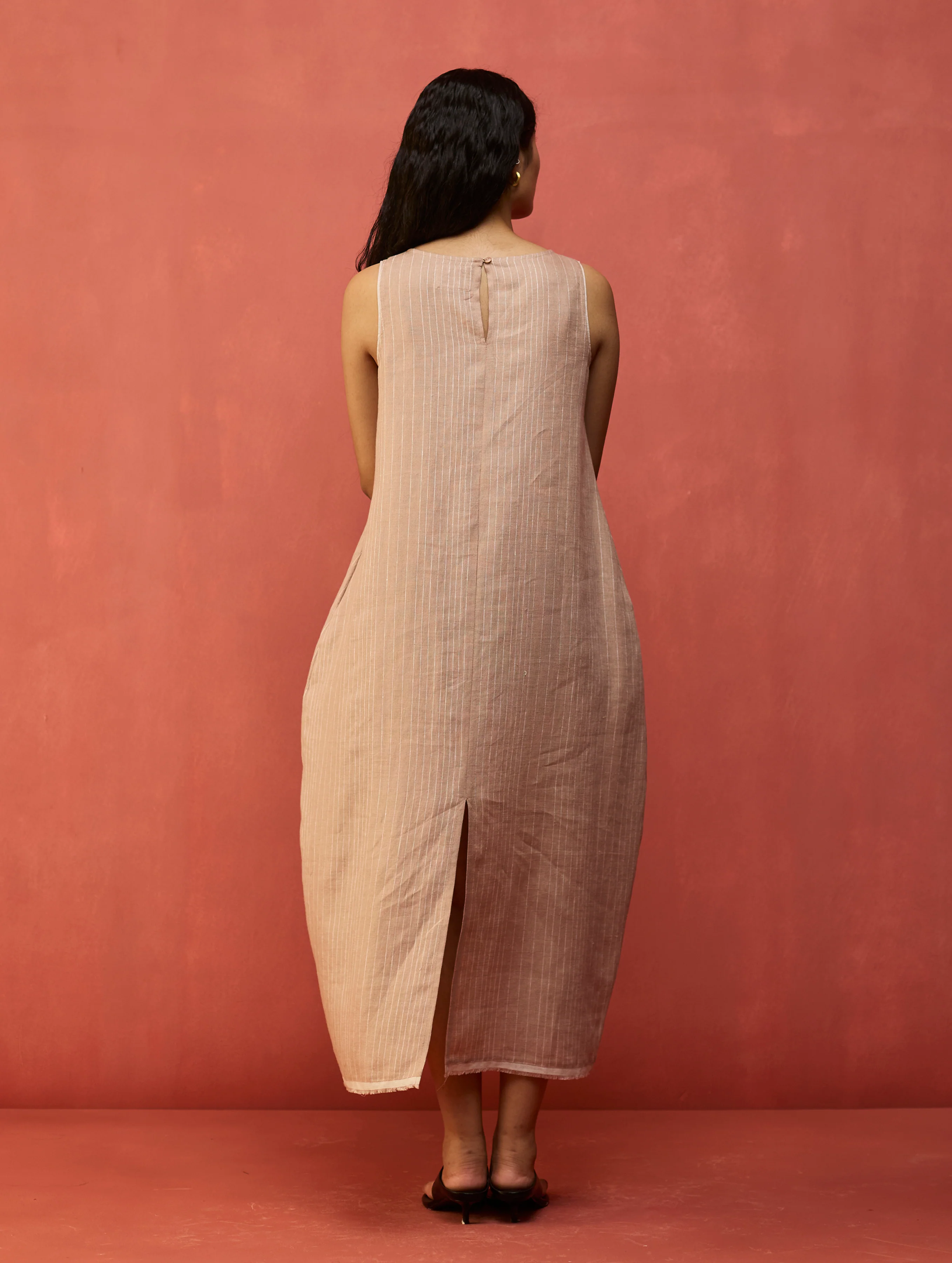 Juro Stripe Linen Parabola Dress - Rose - Image 7