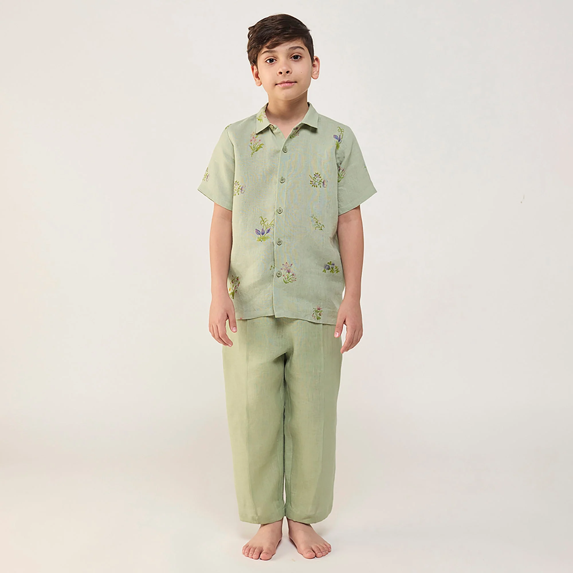 Kabo Floral Linen Shirt - Mint - Image 4